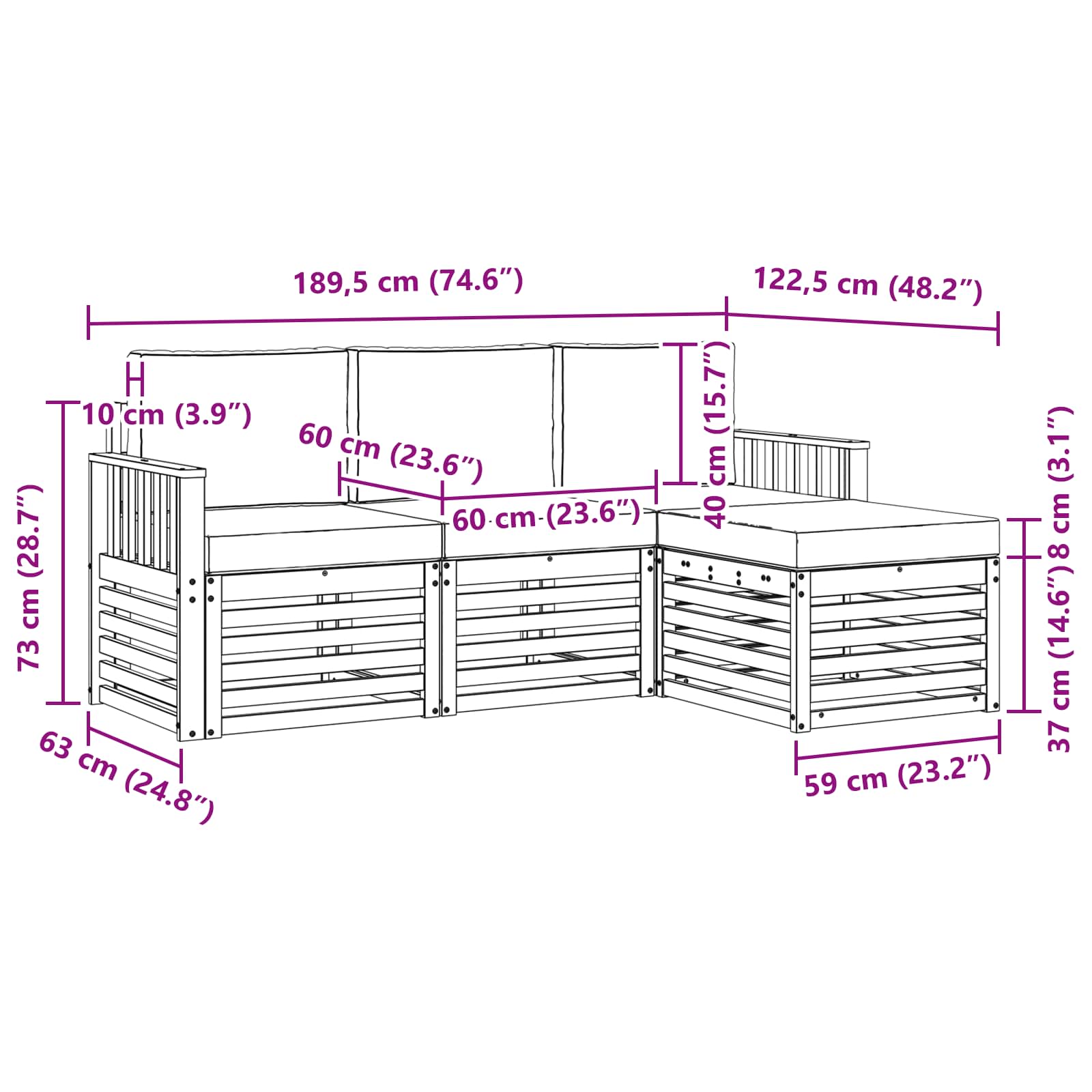 Set vanjskih sofa 4 pcs Bijela i krem 189,5 x 122,5 x 73 cm