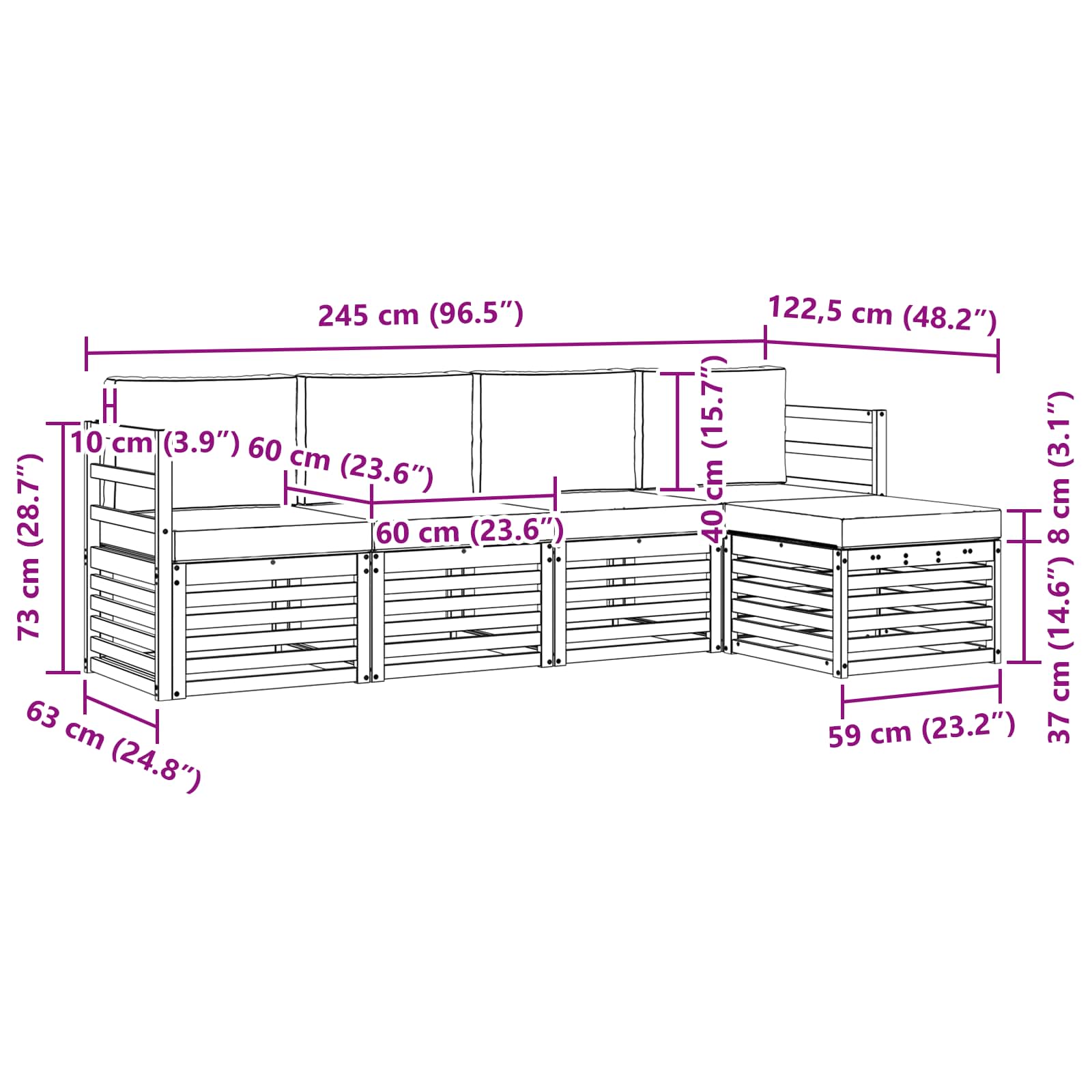 Set vanjskih sofa 5 pcs Bijela i krem 245 x 122,5 x 73 cm