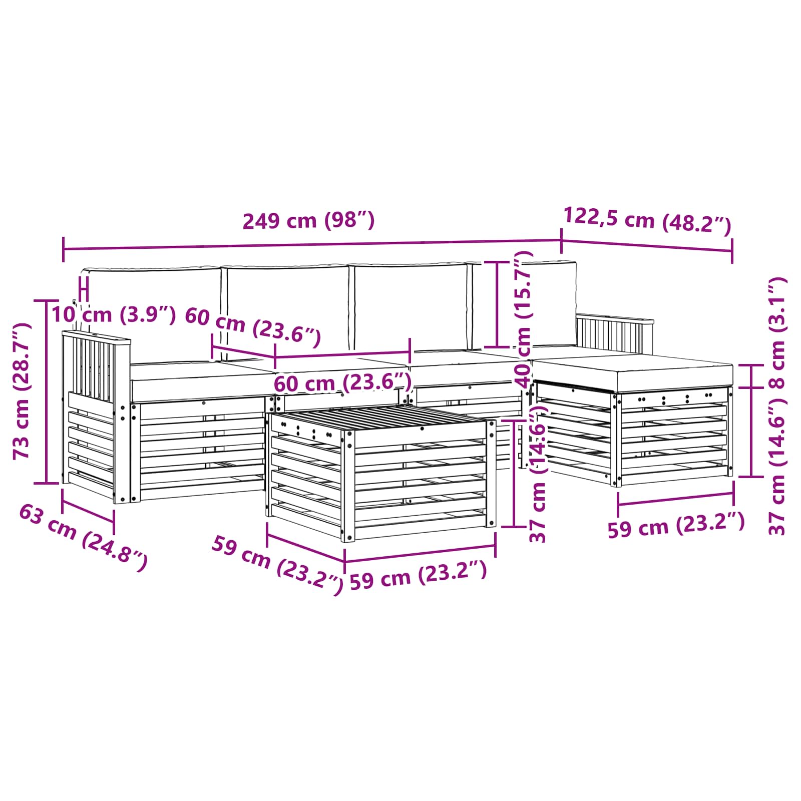 Set vanjskih sofa 6 pcs Bijela i bež 59 x 59 x 37 cm Poliester