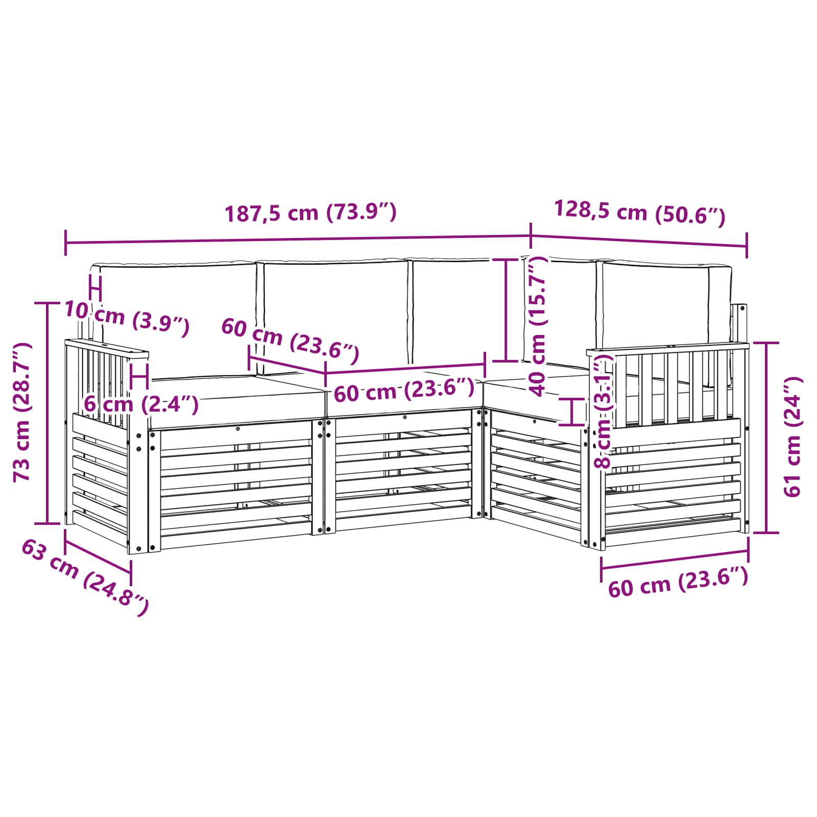 Set vanjskih sofa 4 pcs Bijela i bež 187,5 x 128,5 x 73 cm