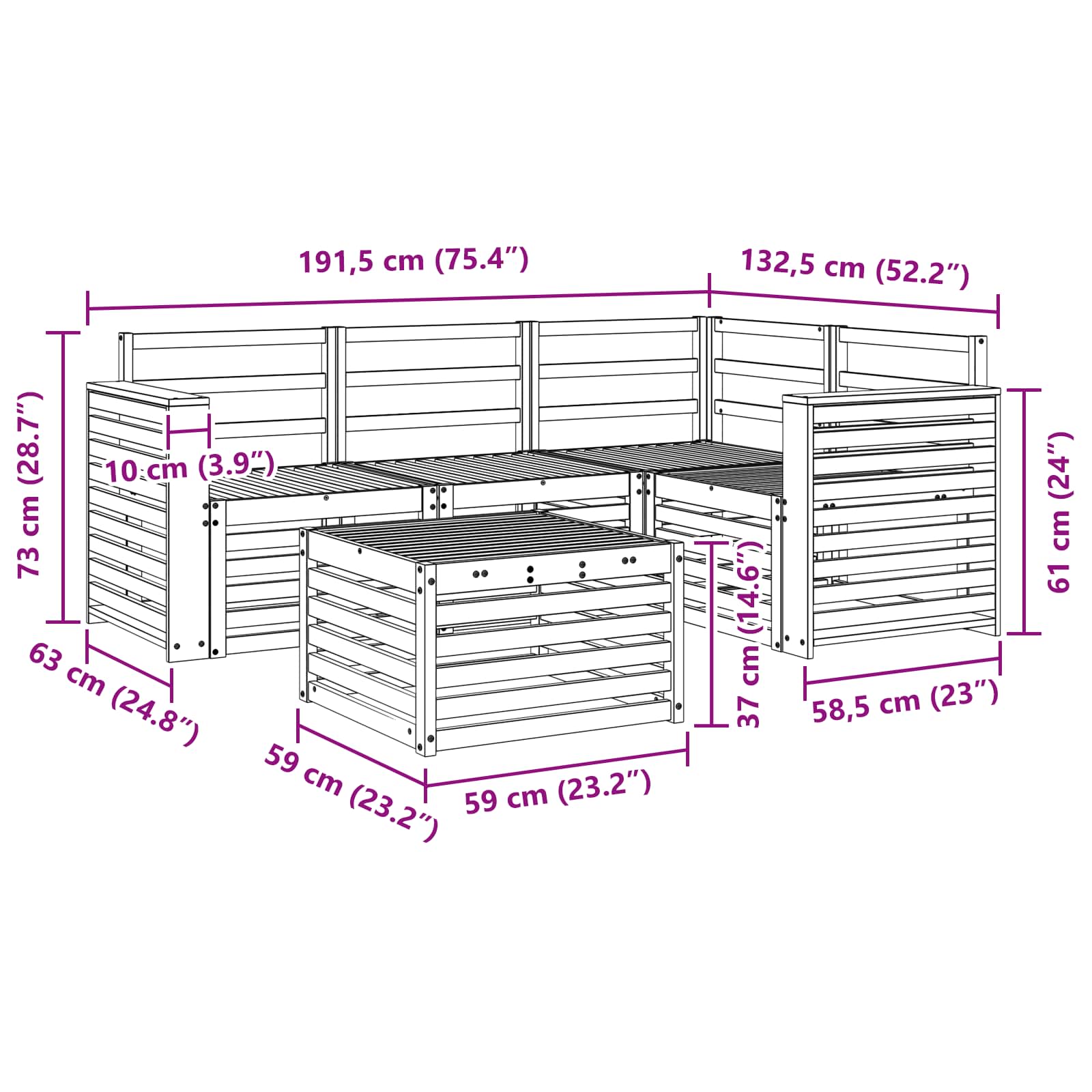 Set vanjskih sofa 5 pcs Bijela 59 x 59 x 37 cm