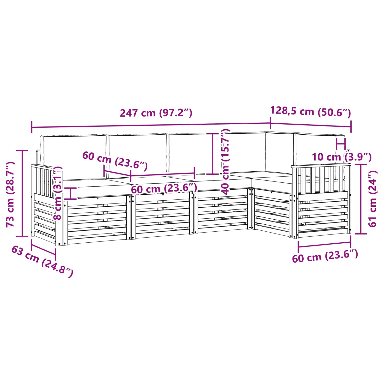 Set vanjskih sofa 5 pcs Bijela i antracit 247 x 128,5 x 73 cm
