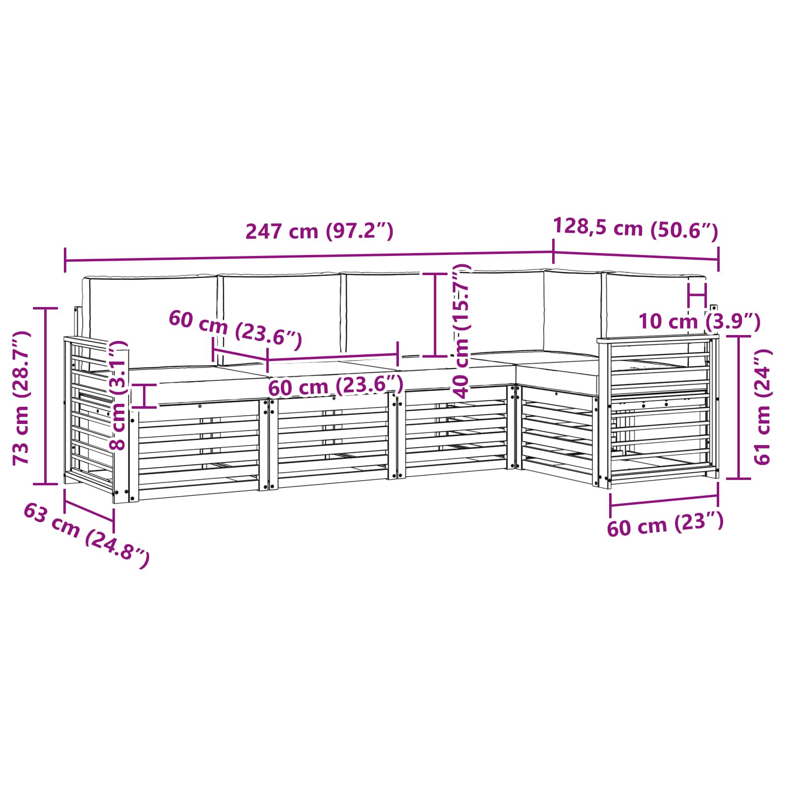 Set vanjskih sofa 5 pcs Bijela i bež 247 x 128,5 x 73 cm