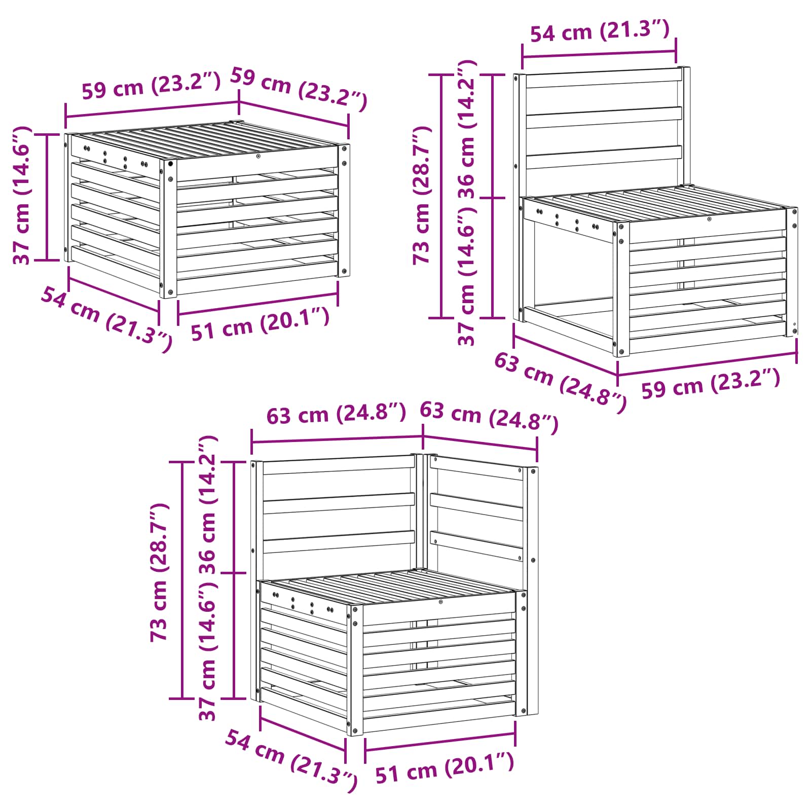 Set vanjskih sofa 6 pcs Bijela 59 x 59 x 37 cm