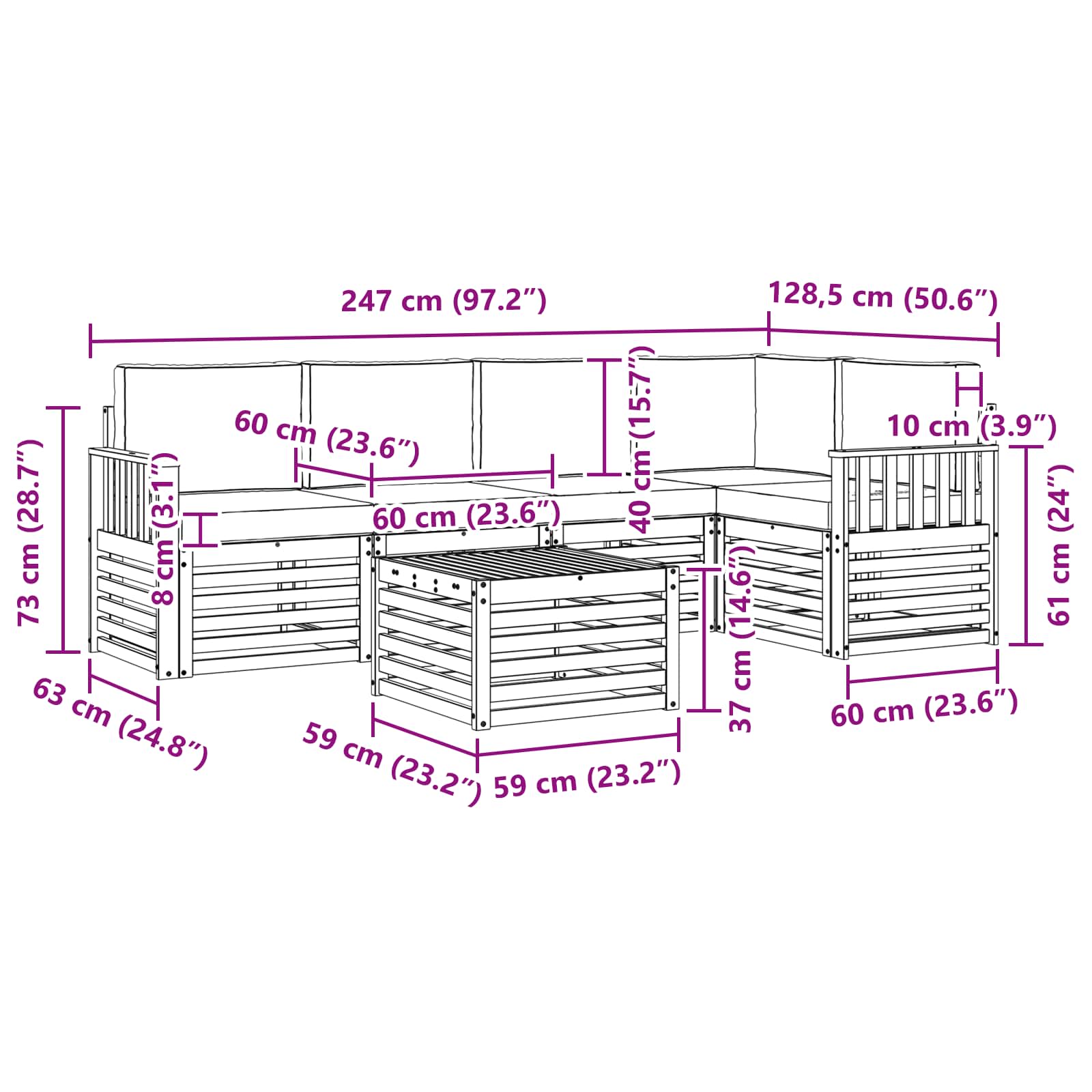 Set vanjskih sofa 6 pcs Bijela i bež 59 x 59 x 37 cm Poliester
