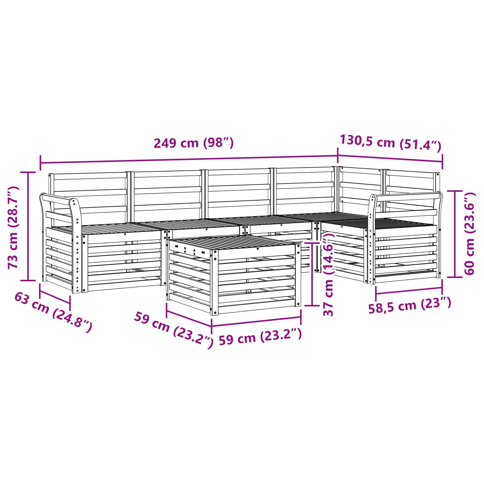 Set vanjskih sofa 6 pcs Bijela 59 x 59 x 37 cm