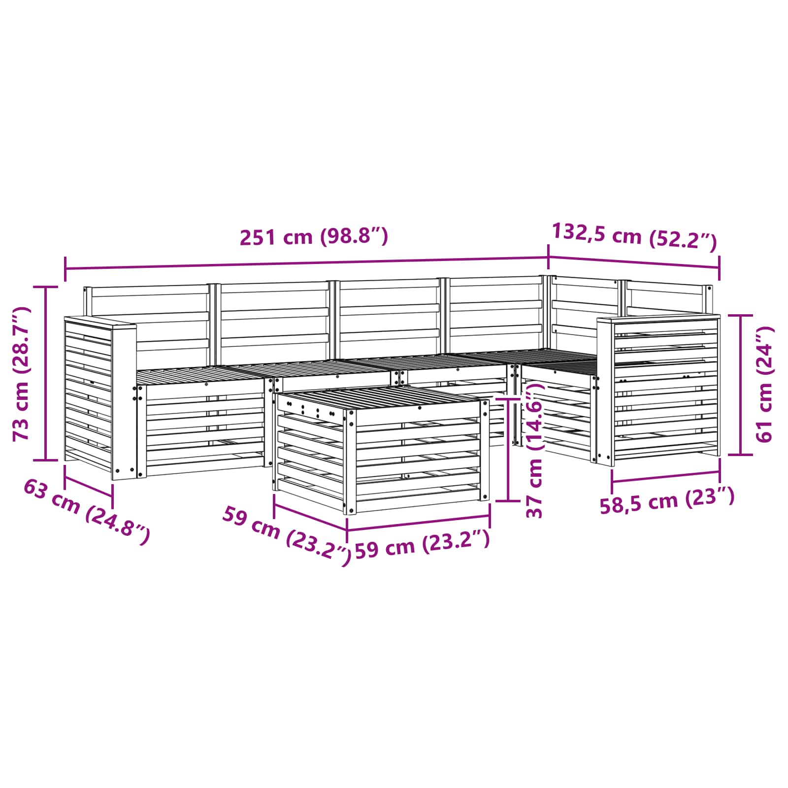 Set vanjskih sofa 6 pcs Bijela 59 x 59 x 37 cm