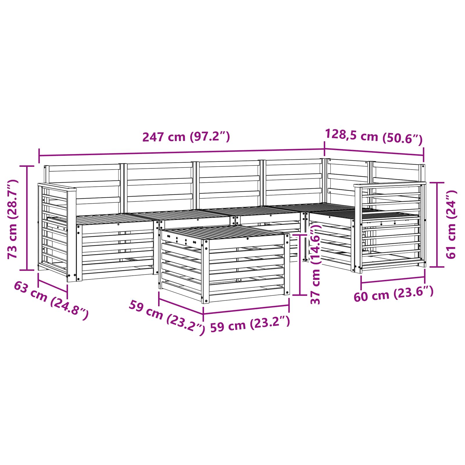 Set vanjskih sofa 6 pcs Bijela 59 x 59 x 37 cm