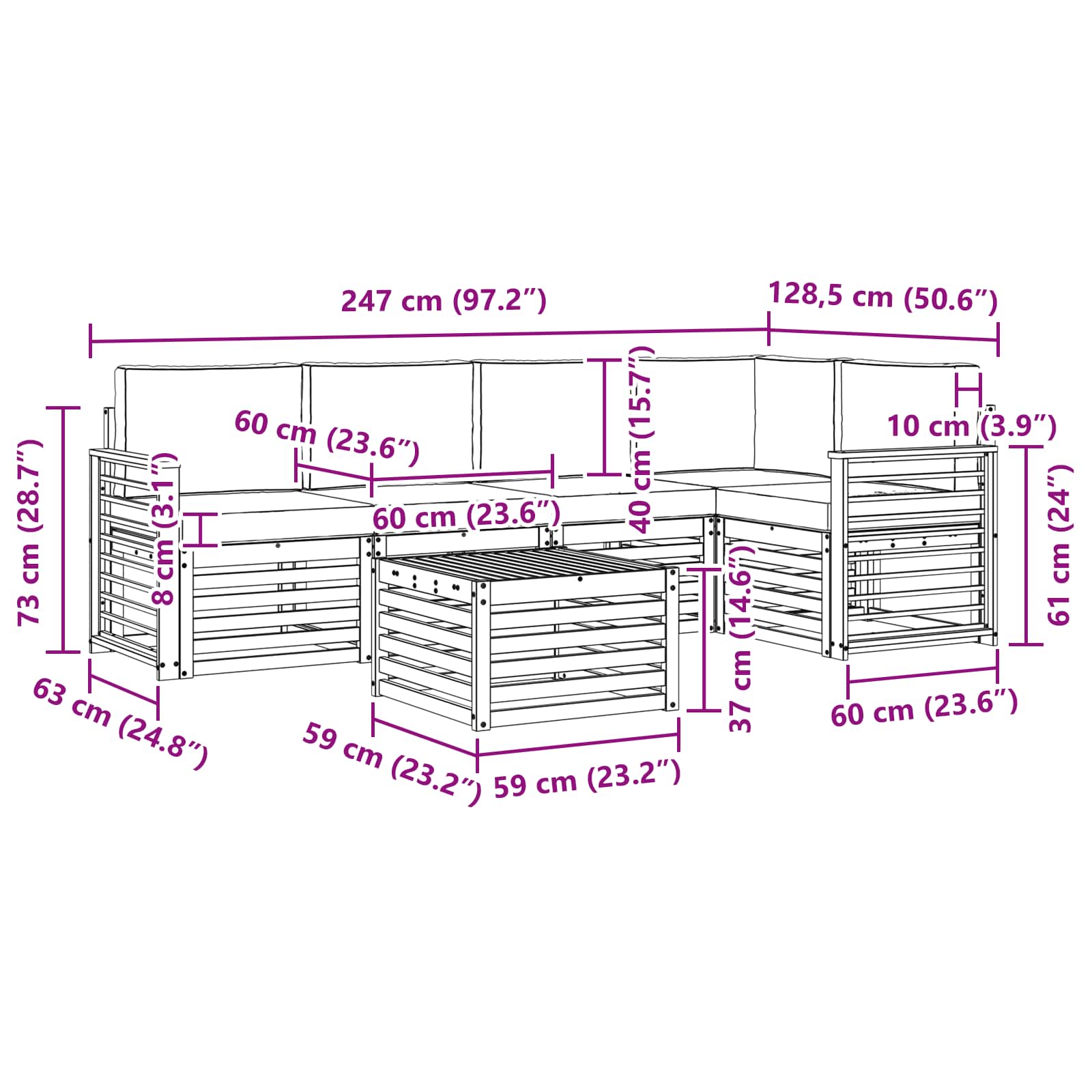 Set vanjskih sofa 6 pcs Bijela i bež 59 x 59 x 37 cm Poliester