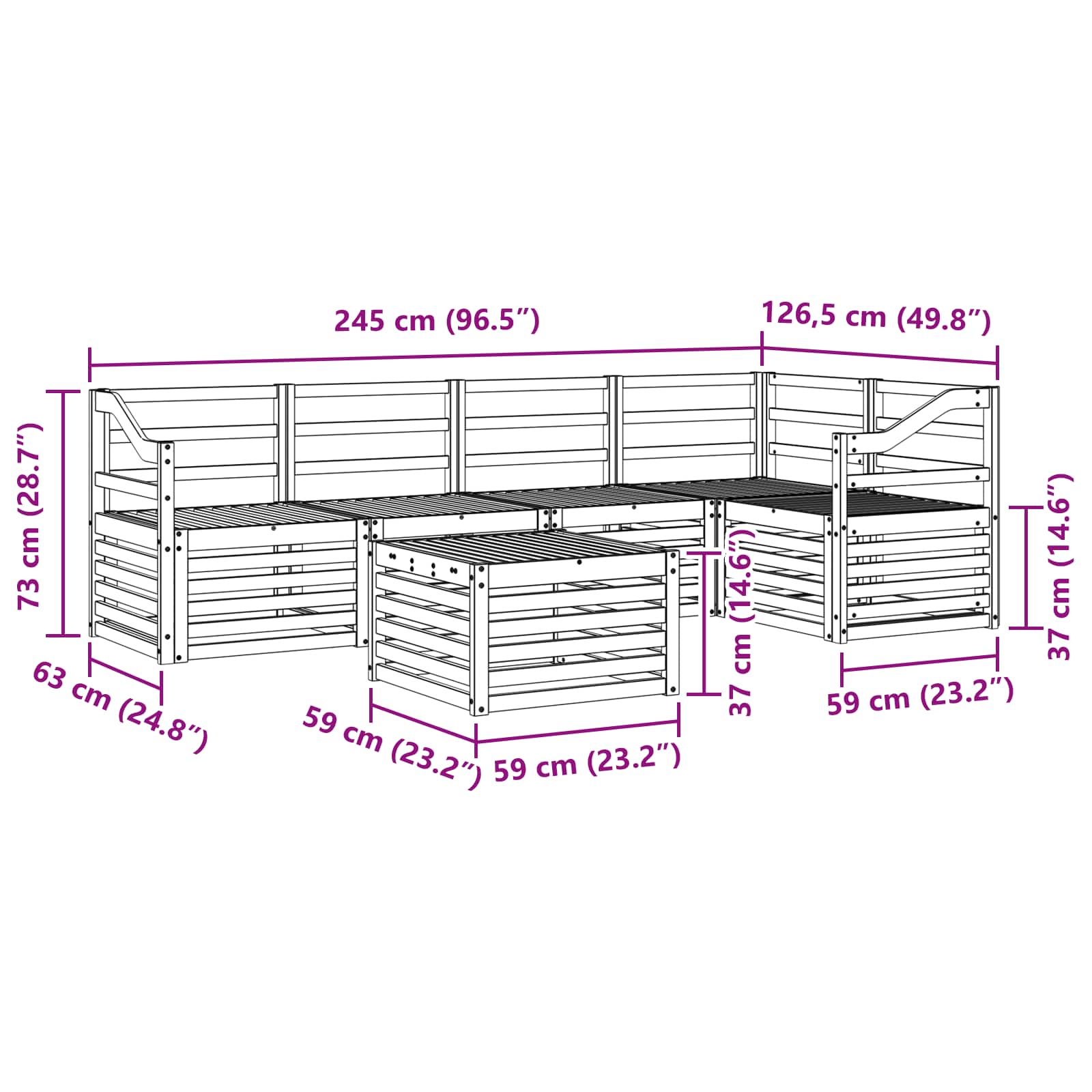 Set vanjskih sofa 6 pcs Bijela 59 x 59 x 37 cm