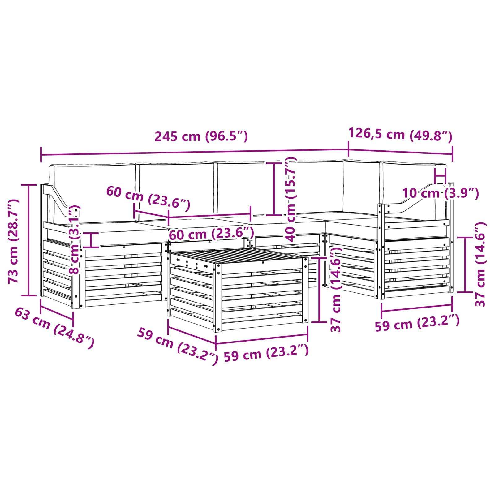Set vanjskih sofa 6 pcs Bijela i bež 59 x 59 x 37 cm Poliester