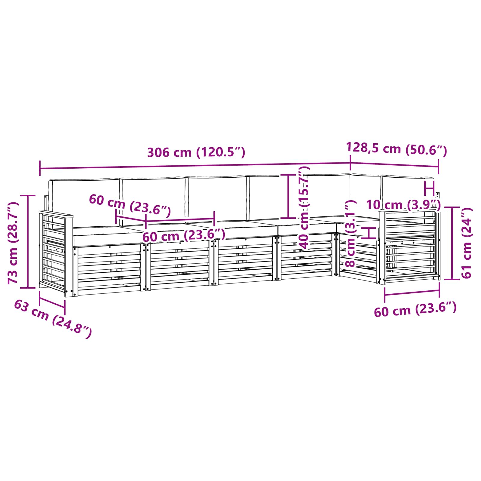 Set vanjskih sofa 6 pcs Bijela i antracit 306 x 128,5 x 73 cm
