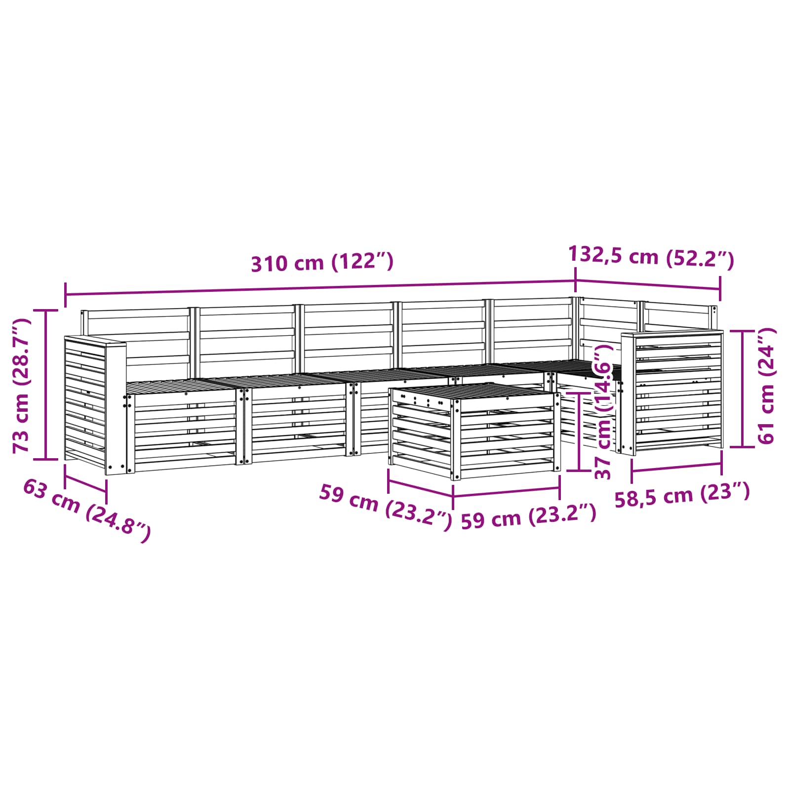 Set vanjskih sofa 7 pcs Bijela 59 x 59 x 37 cm