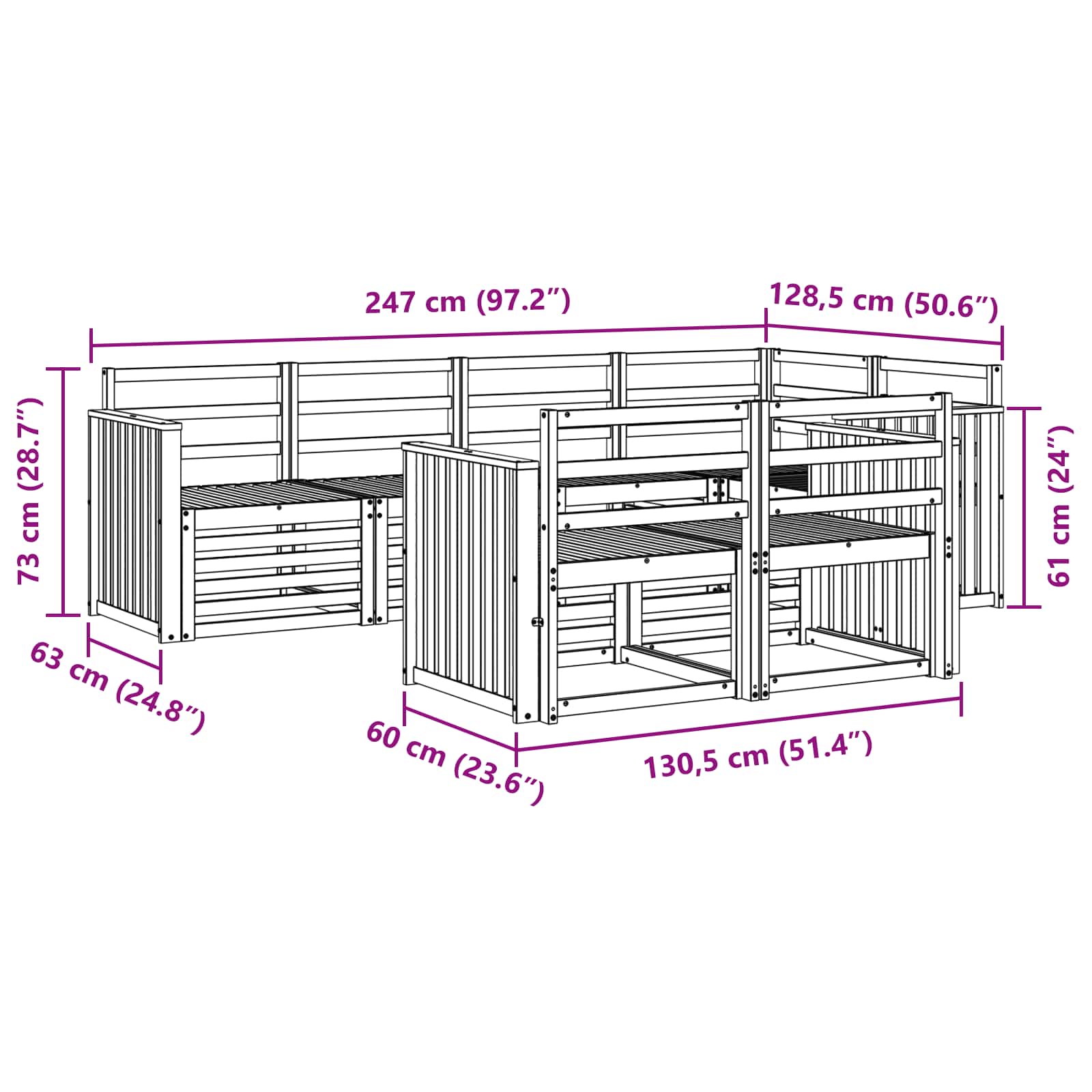 Set vanjskih sofa 7 pcs Bijela 247 x 128,5 x 73 cm