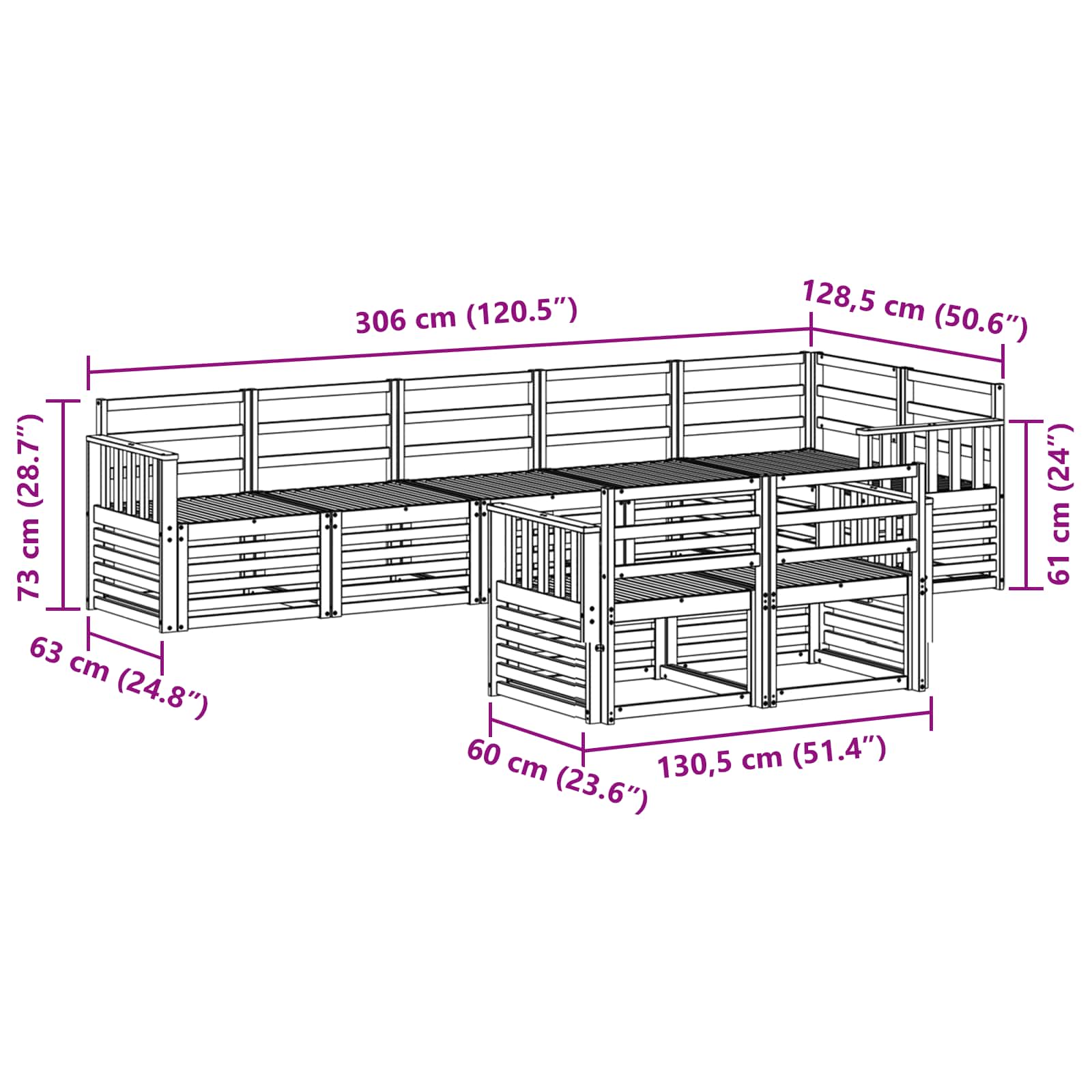 Set vanjskih sofa 8 pcs Bijela 306 x 128,5 x 73 cm