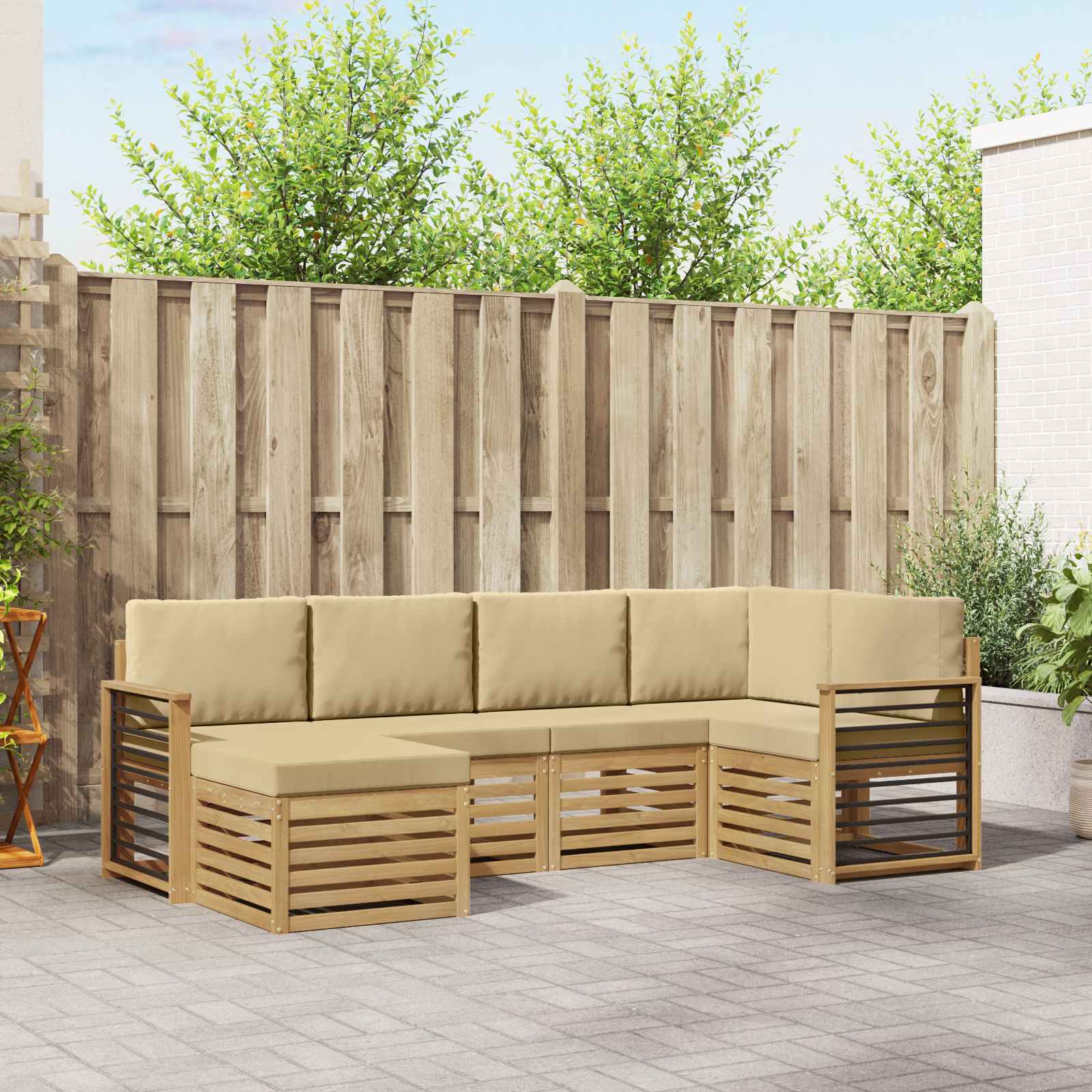 Set vanjskih sofa 6 pcs Bijela i bež Poliester