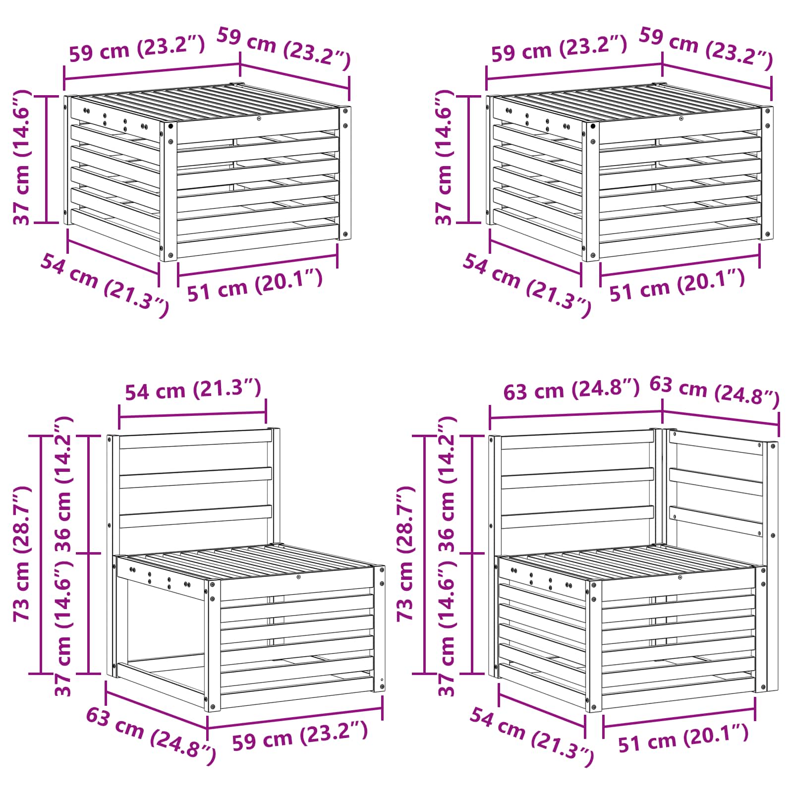 Set vanjskih sofa 8 pcs Bijela 59 x 59 x 37 cm