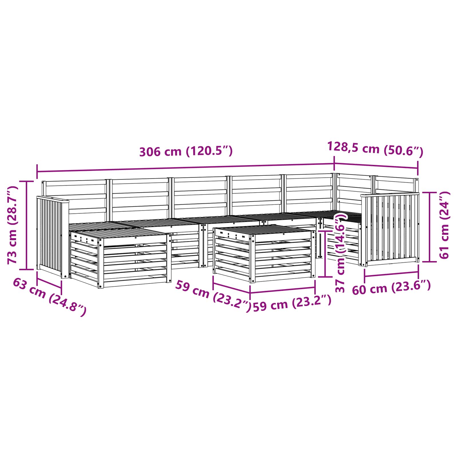 Set vanjskih sofa 8 pcs Bijela 59 x 59 x 37 cm