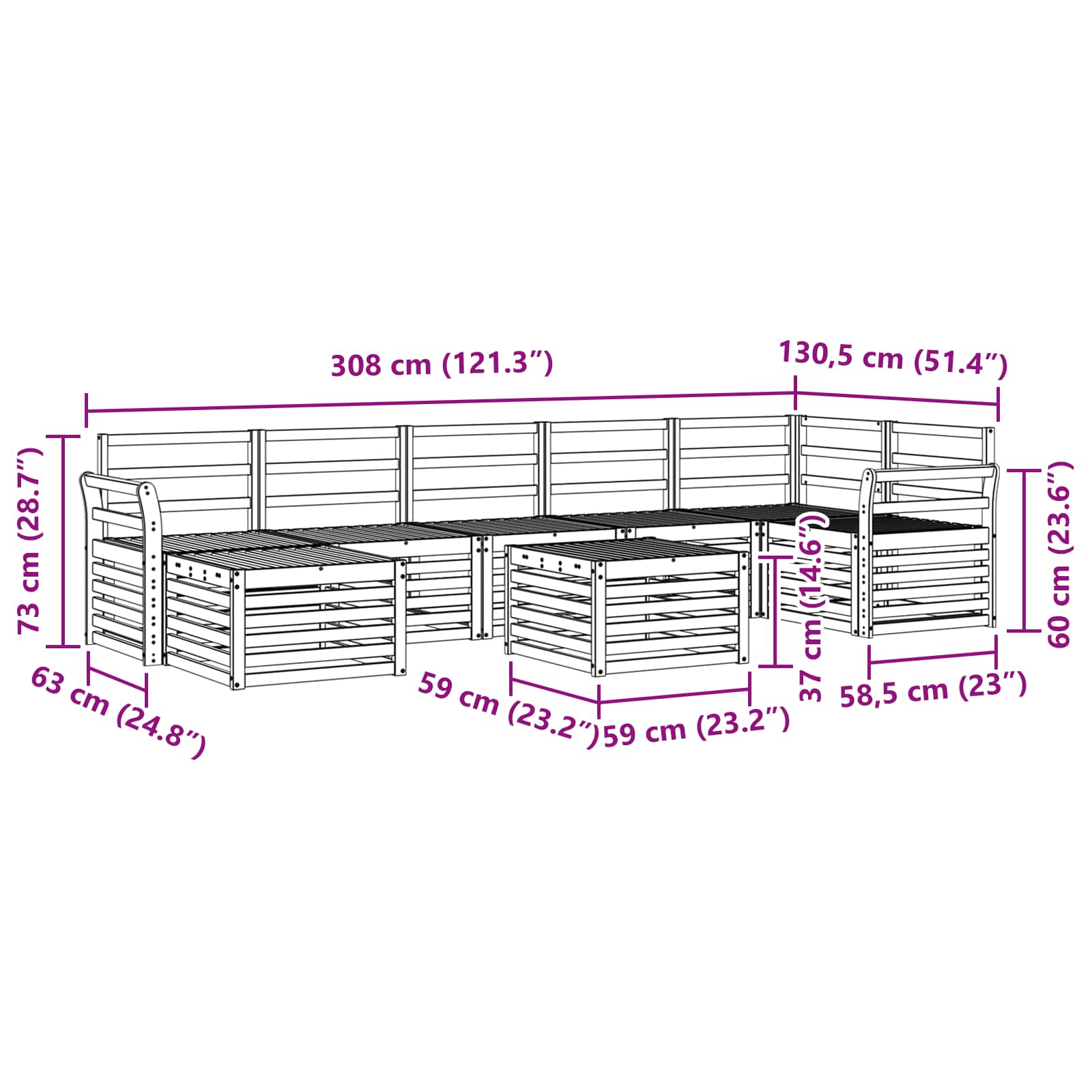 Set vanjskih sofa 8 pcs Bijela 59 x 59 x 37 cm