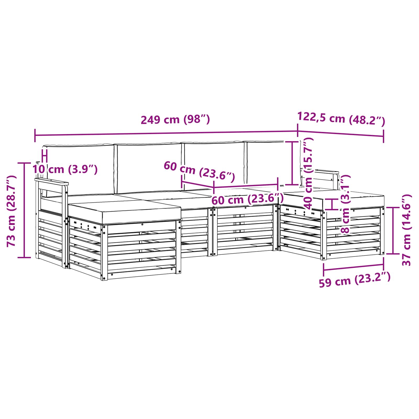 Set vanjskih sofa 5 pcs Bijela i svijetlosiva