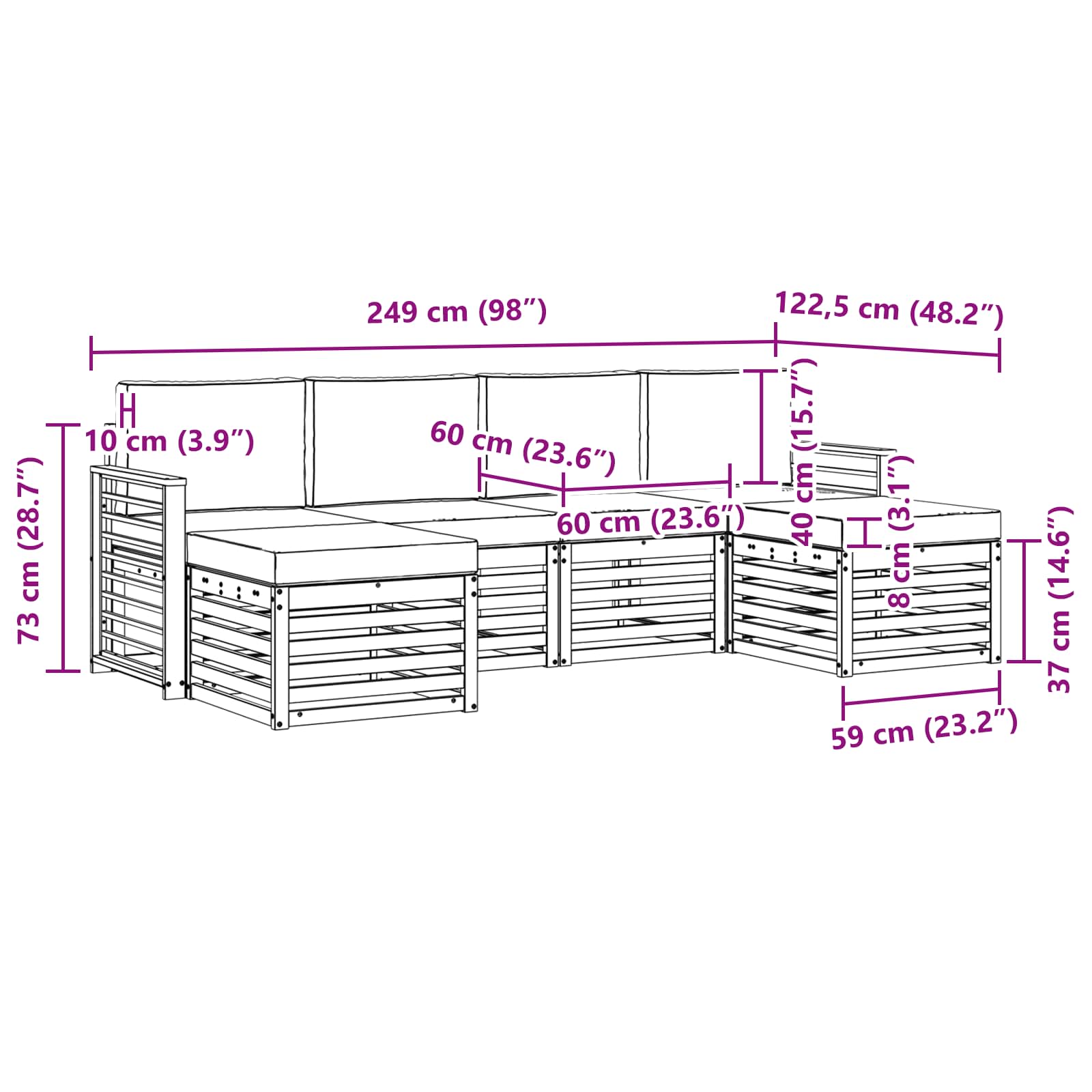 Set vanjskih sofa 6 pcs Bijela i krem 249 x 122,5 x 73 cm