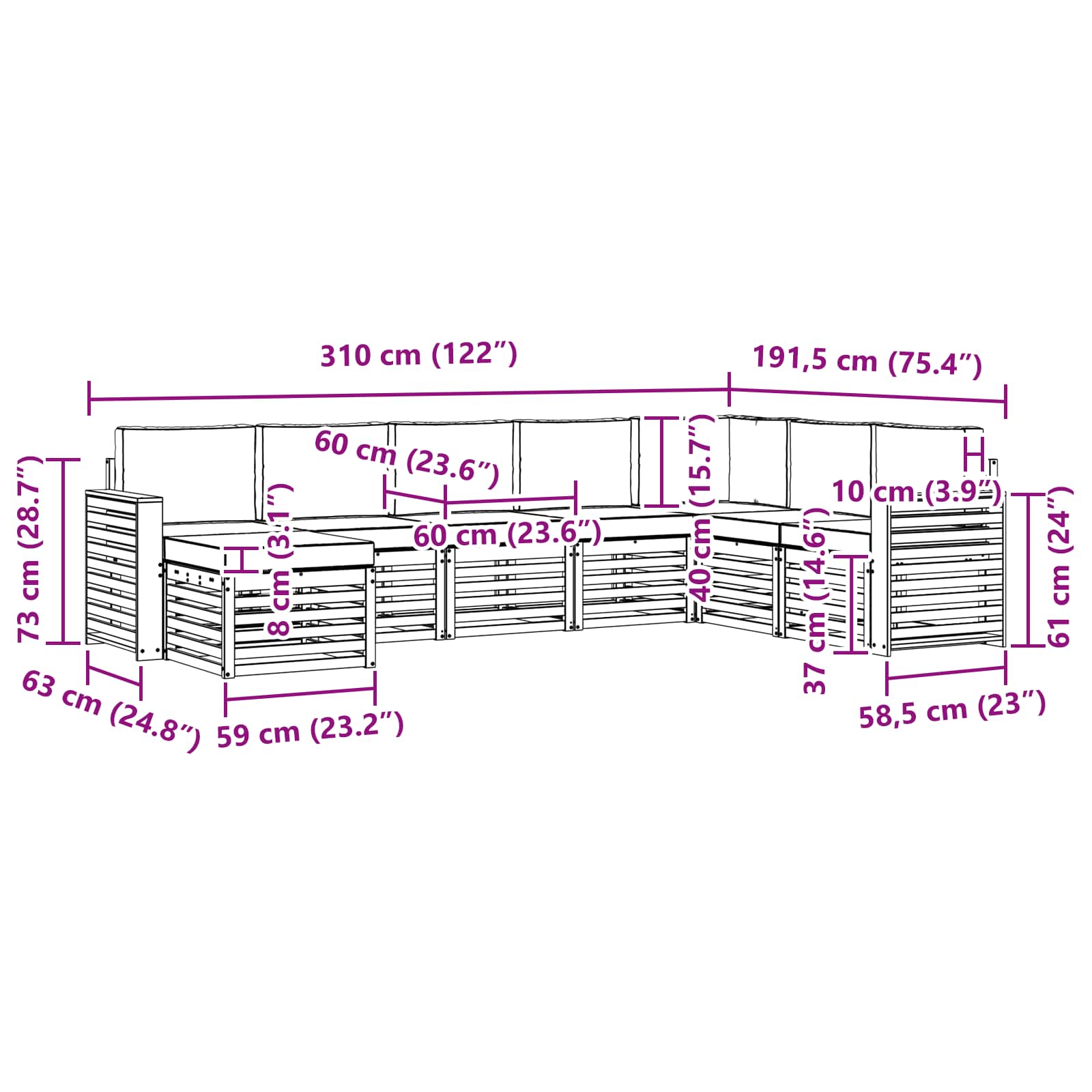 Set vanjskih sofa 8 pcs Bijela i krem 310 x 191,5 x 73 cm