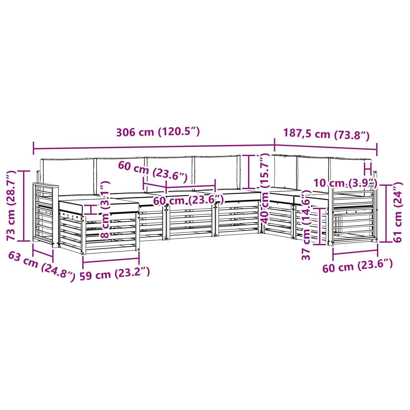 Set vanjskih sofa 8 pcs Bijela i antracit 306 x 187,5 x 73 cm