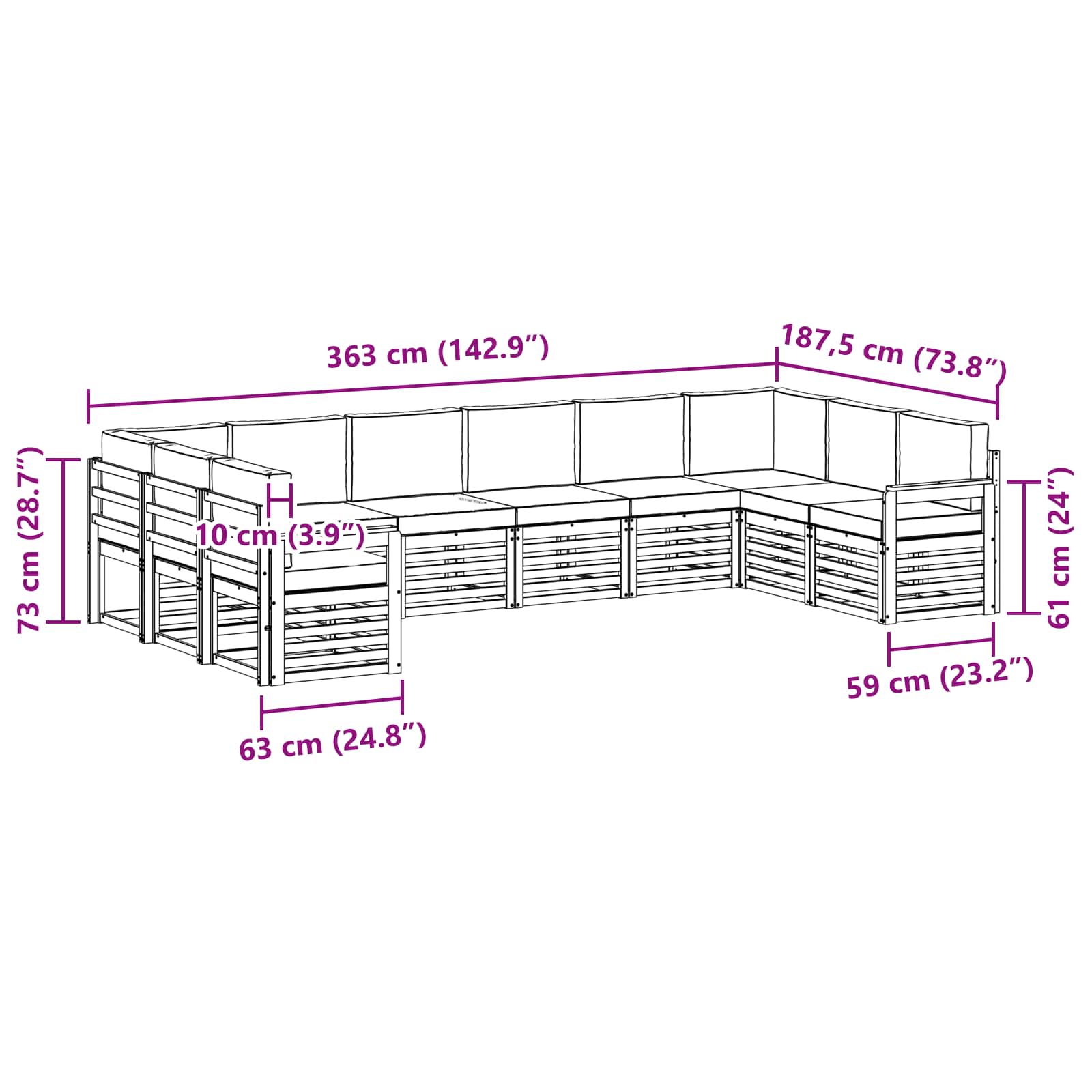 Set vanjskih sofa 7 pcs Bijela i Krem 363 x 187,5 x 73 cm