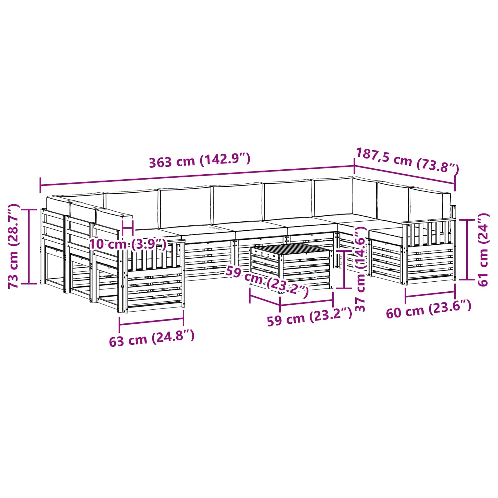 Set vanjskih sofa 8 pcs Bijela i Bež 59 x 59 x 37 cm Poliester