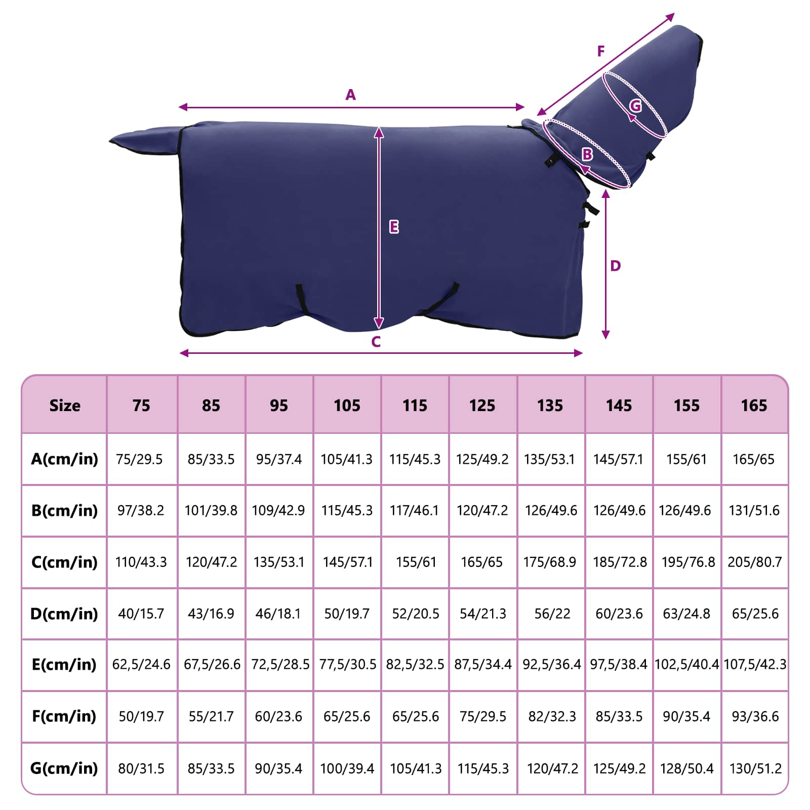 Pokrivač za konje Mornarsko plava 115 cm Poliester