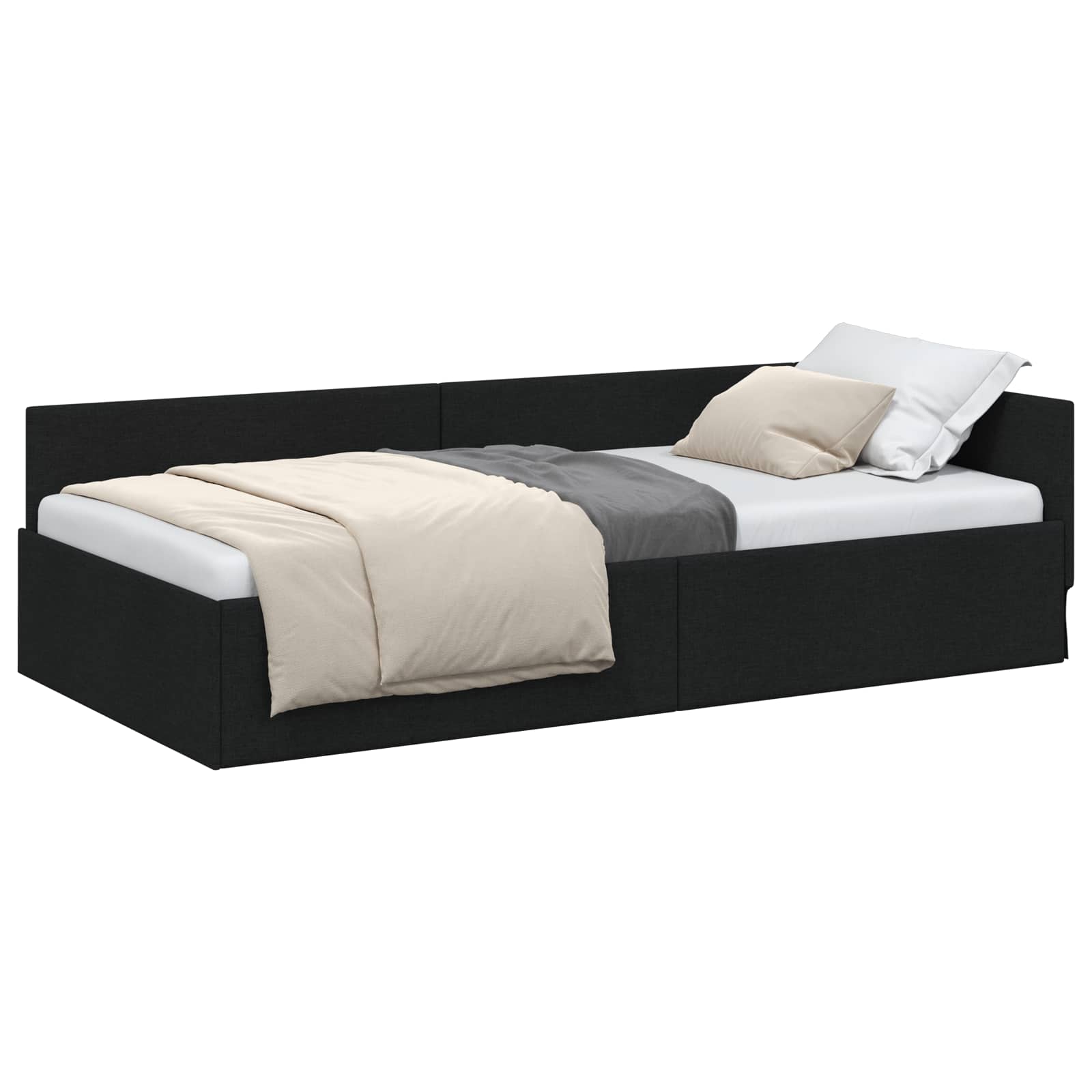 Kutni okvir kreveta s uzglavljem Crna 90 cm x 190 cm tkanina