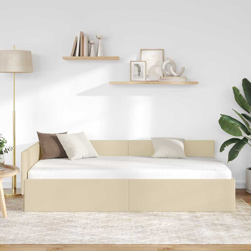 Kutni okvir kreveta s uzglavljem Krema 90 cm x 190 cm tkanina