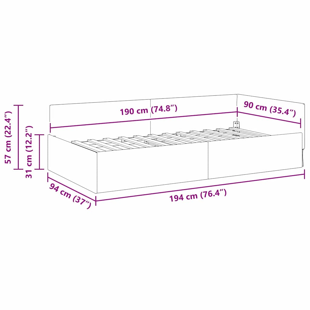 Kutni okvir kreveta s uzglavljem Plava 90 cm x 190 cm tkanina