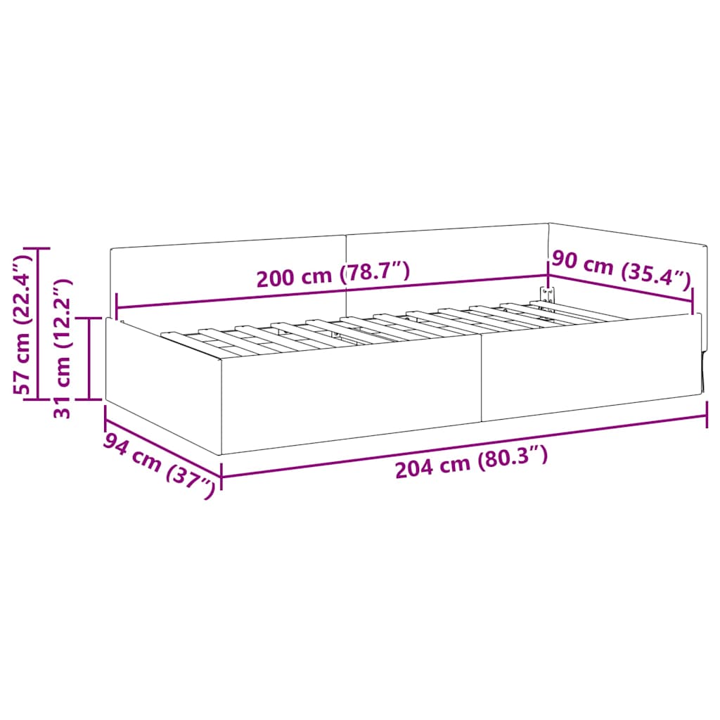 Kutni okvir kreveta s uzglavljem Plava 90 cm x 200 cm tkanina