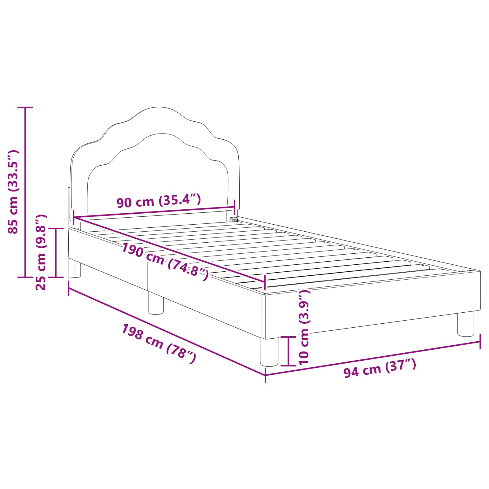 Krevet za djecu s uzglavljem Svjetlosiva 90 x 190 cm Baršun