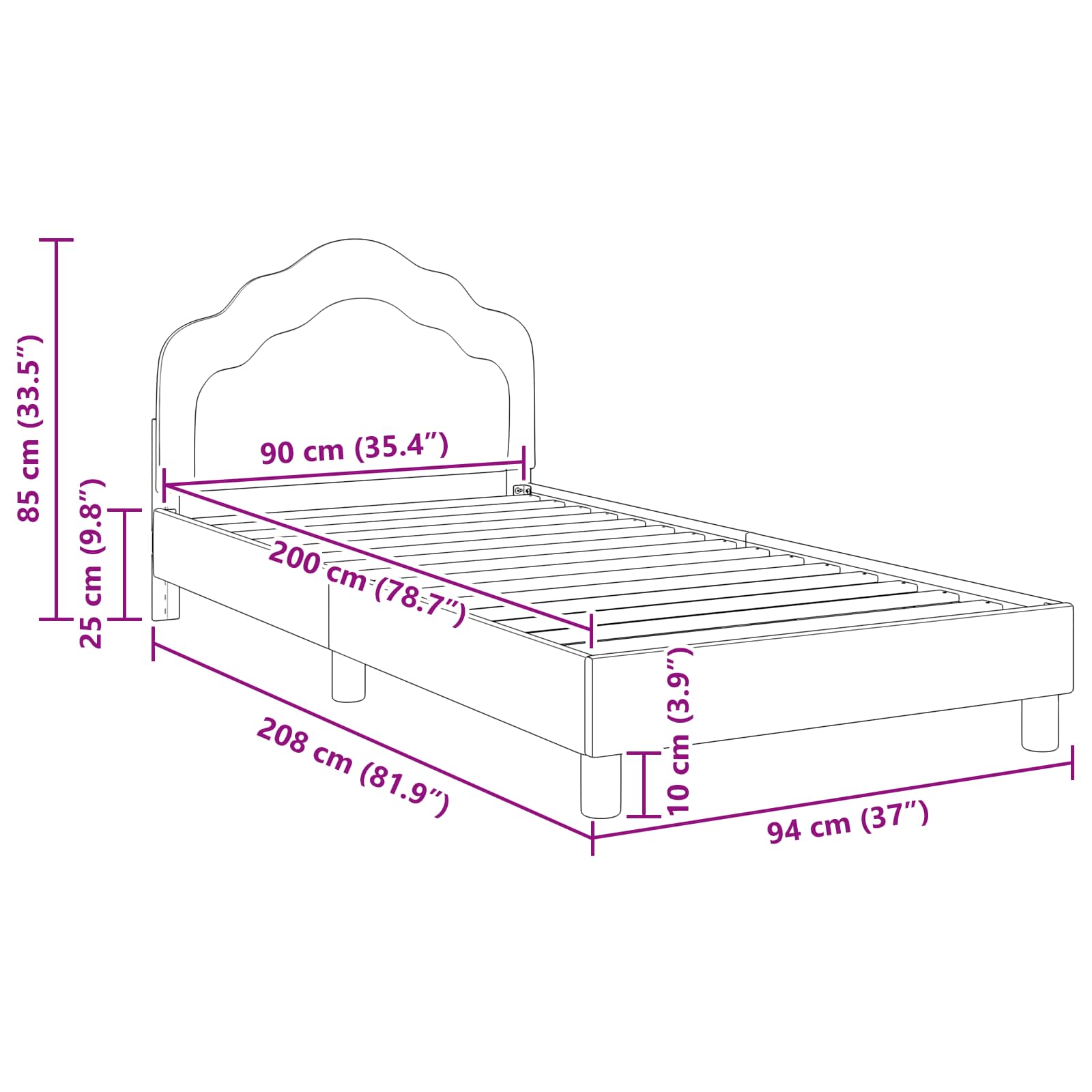 Krevet za djecu s uzglavljem Svjetlosiva 90 x 200 cm Baršun