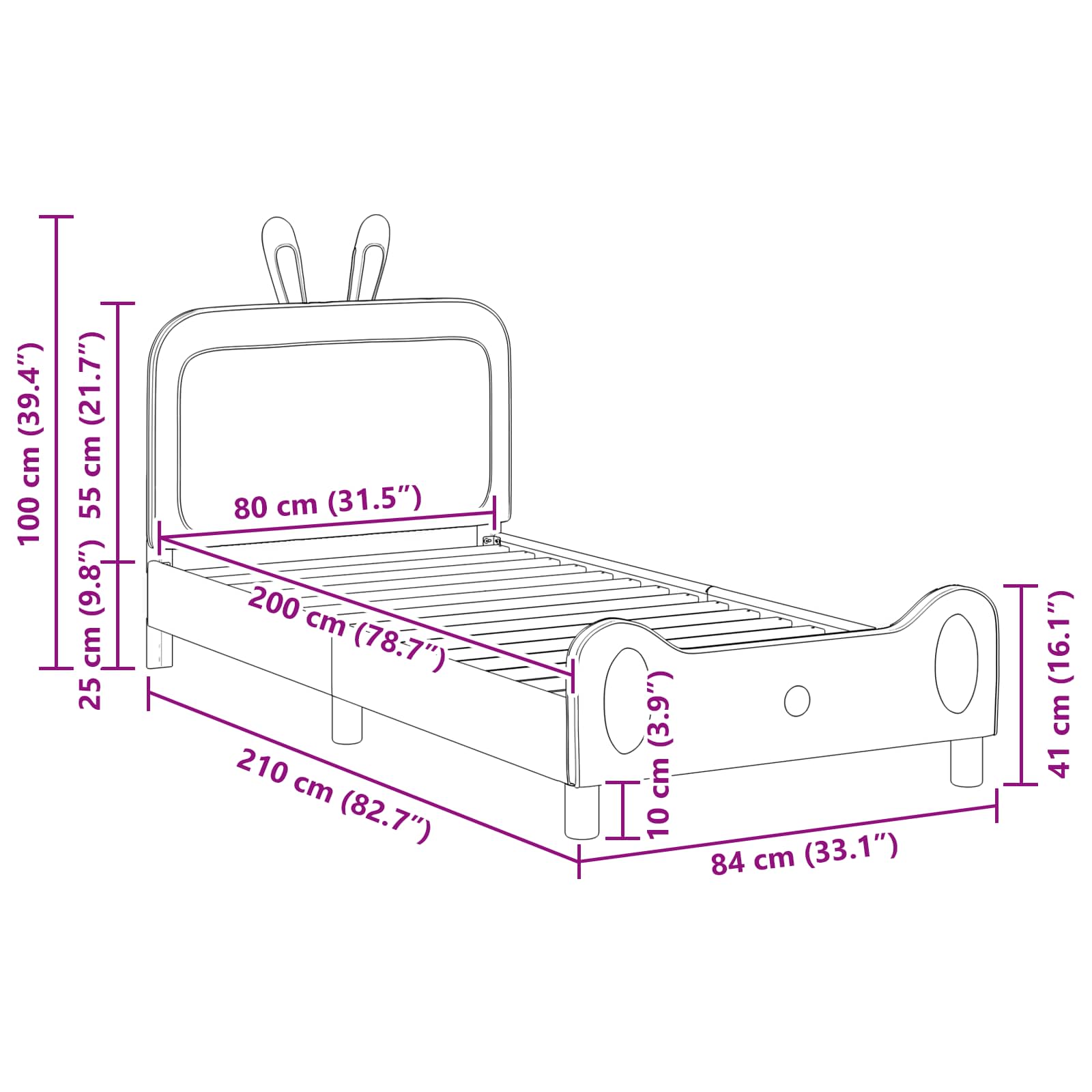 Krevet za djecu s uzglavljem Plava 80 x 200 cm PU