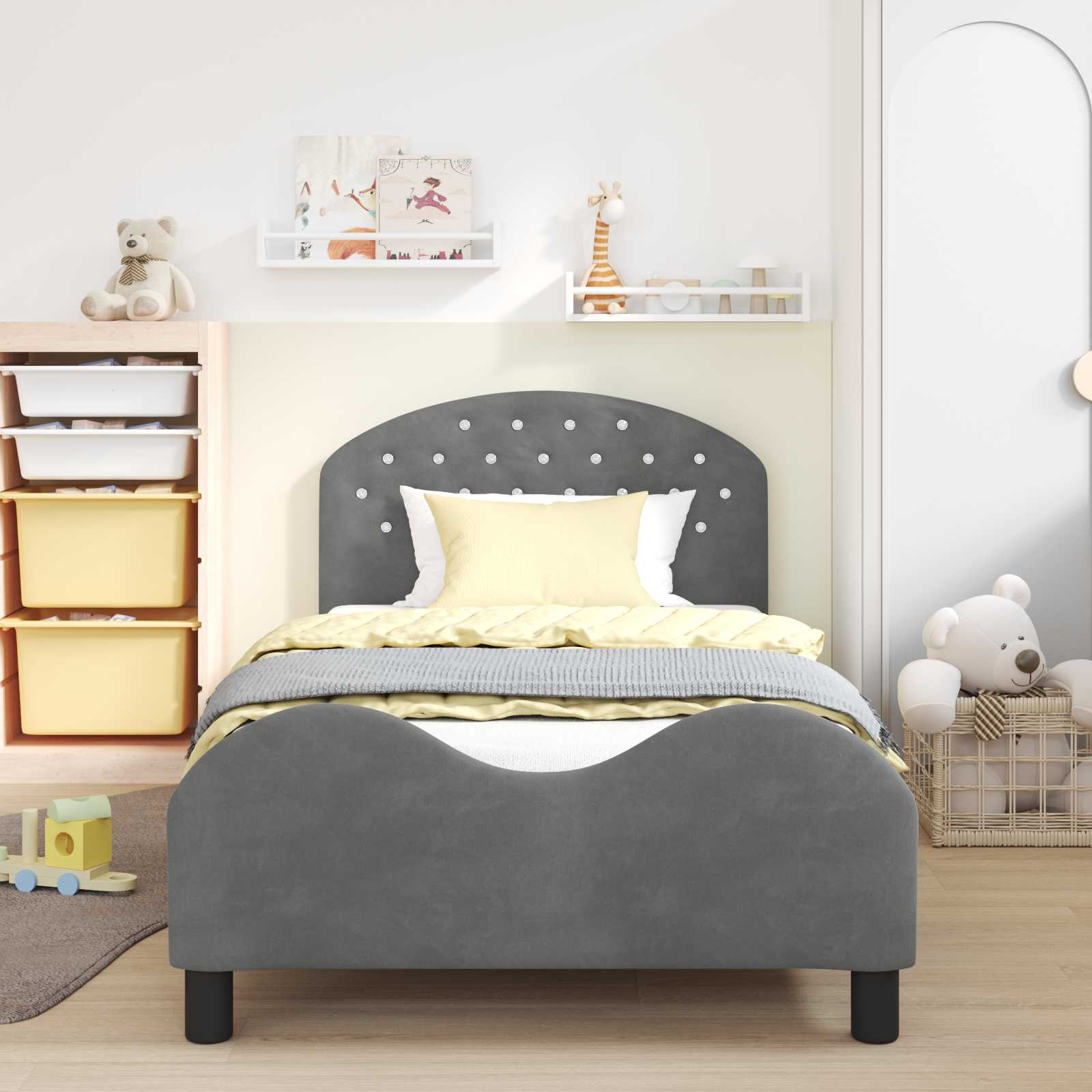 Krevet za djecu s uzglavljem Tamnosiva 90 x 200 cm Baršun