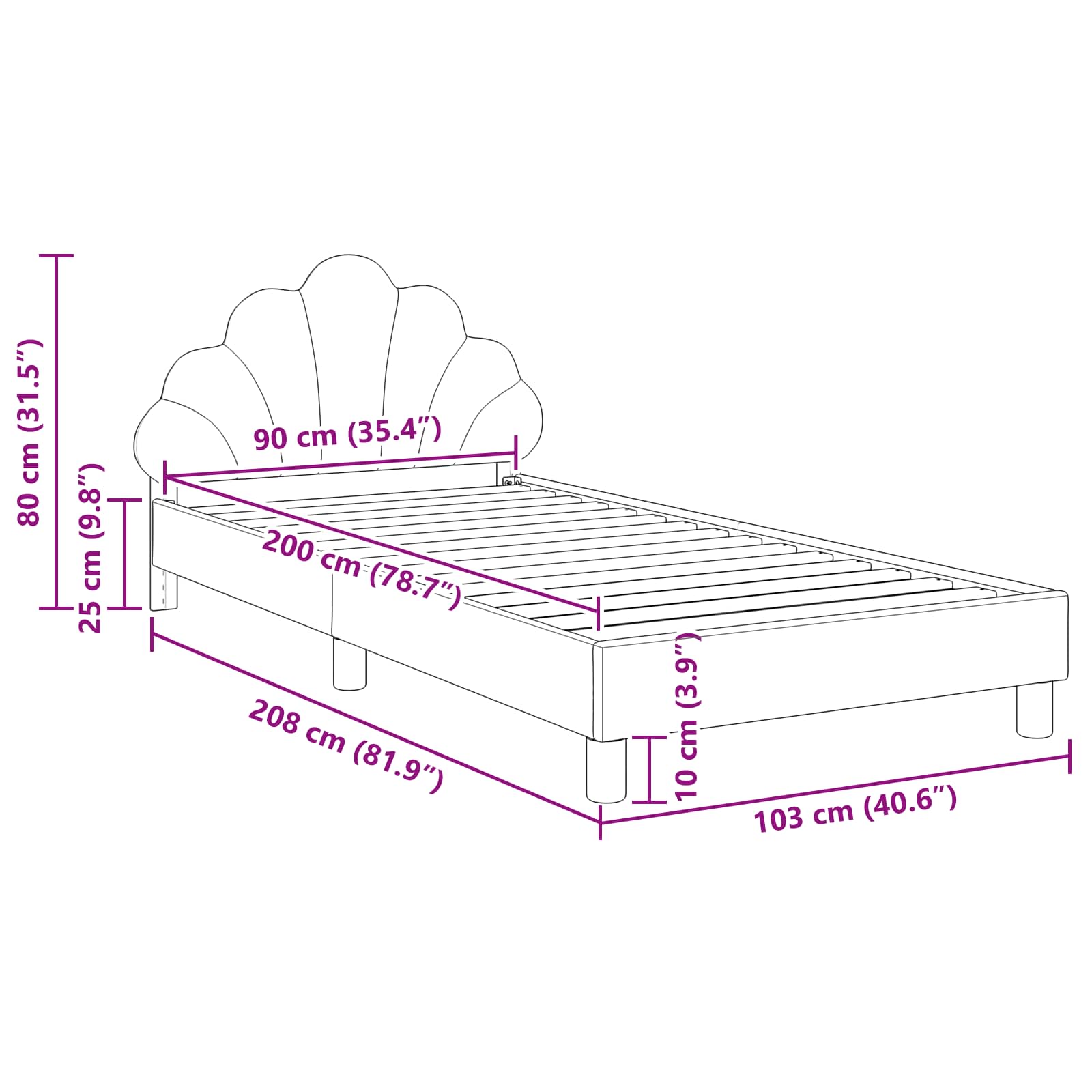 Krevet za djecu s uzglavljem Tamnosiva 90 x 200 cm Baršun