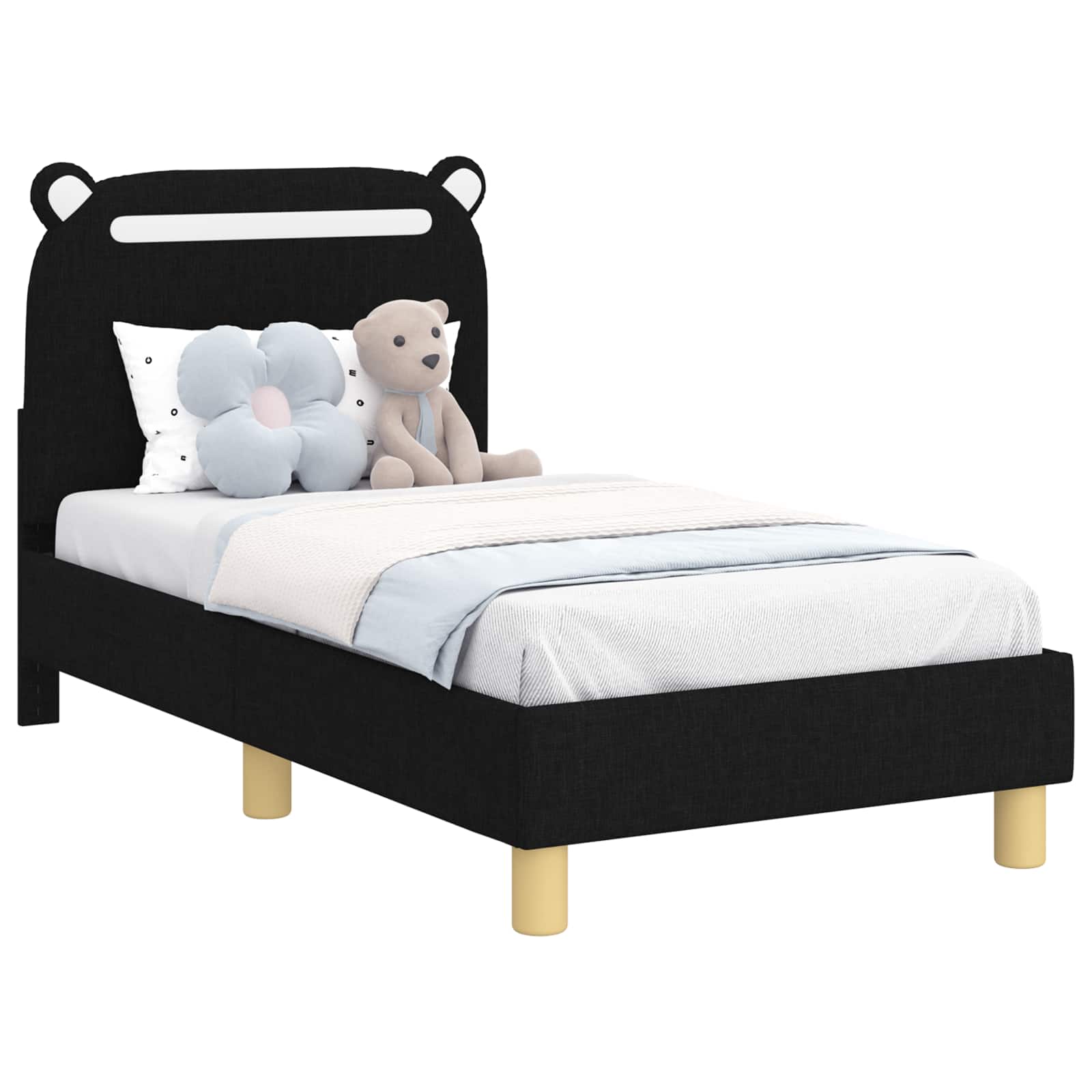 Okvir kreveta za malu djecu s naslonom Crna 70 x 140 cm Tkanina