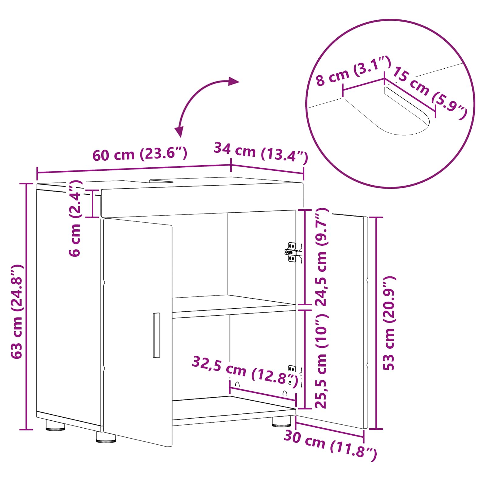 Set ormarića za kupaonicu TULUM Betonski sivi 60 x 34 x 63 cm