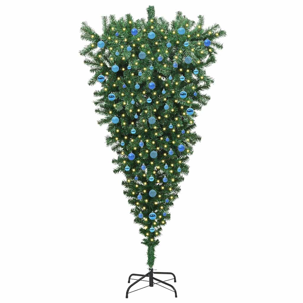 Umjetna božićna jelka naopako s setom kuglica Zelena 210 cm PVC