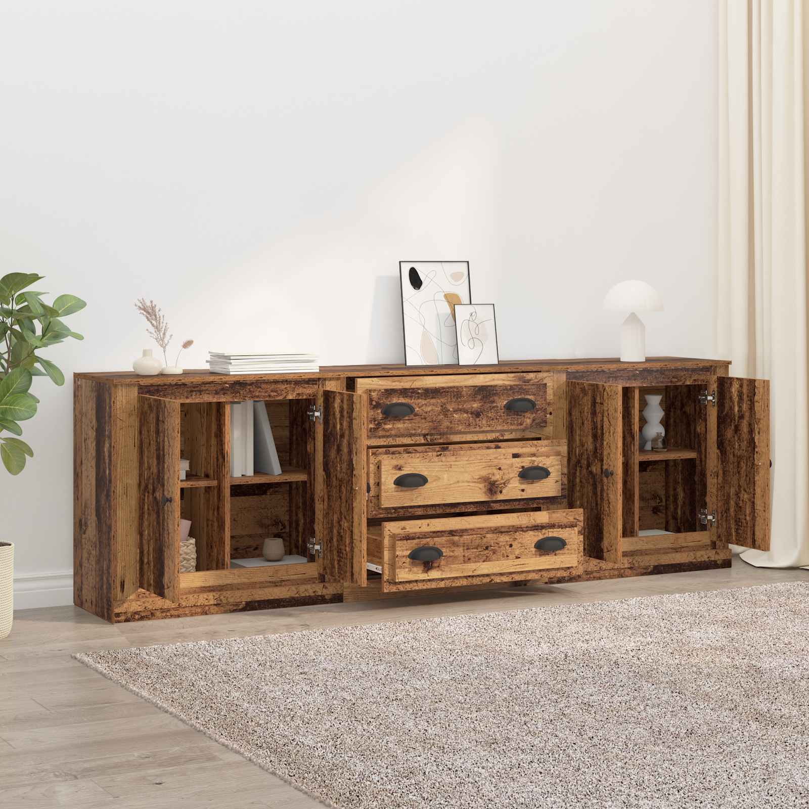 Komode 3 pcs Staro drvo 210 x 35,5 x 67,5 cm Konstruirano drvo