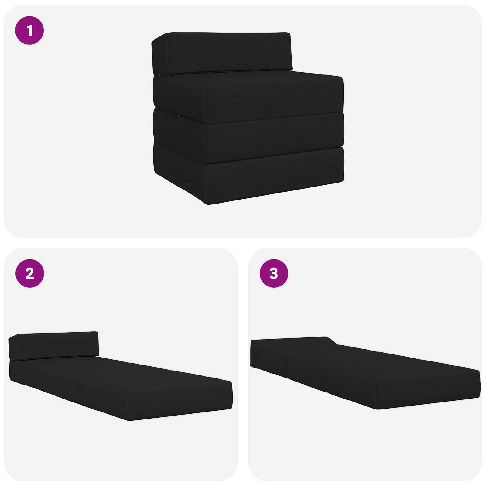 Sofa na razvlačenje Crna 200 x 70 x 15 cm Tkanina