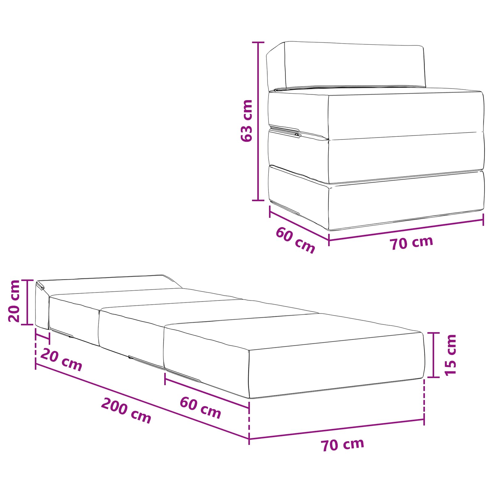 Sofa na razvlačenje Tamnozelena 200 x 70 x 15 cm Tkanina