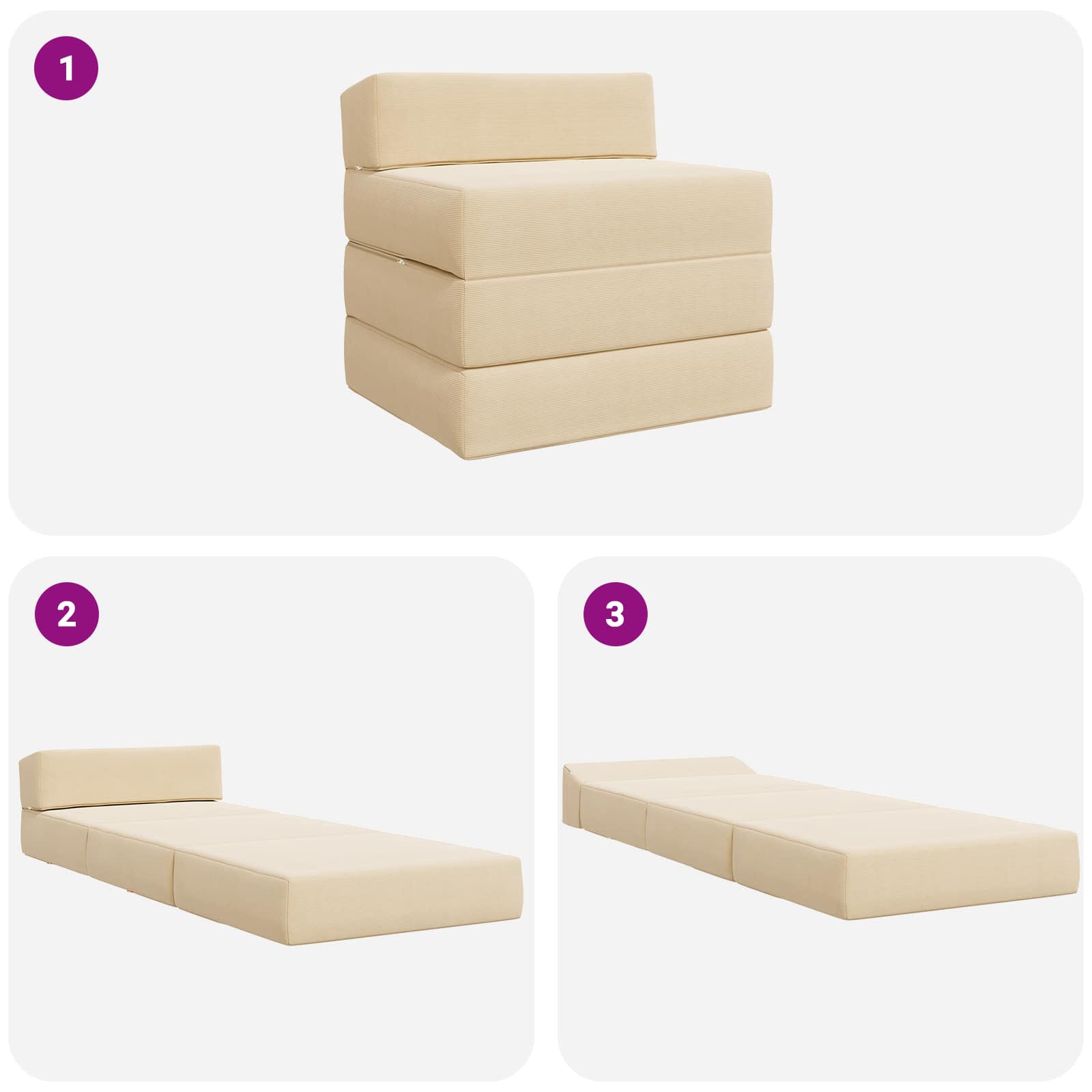 Sofa na razvlačenje Krem 200 x 70 x 15 cm Kordura tekstil