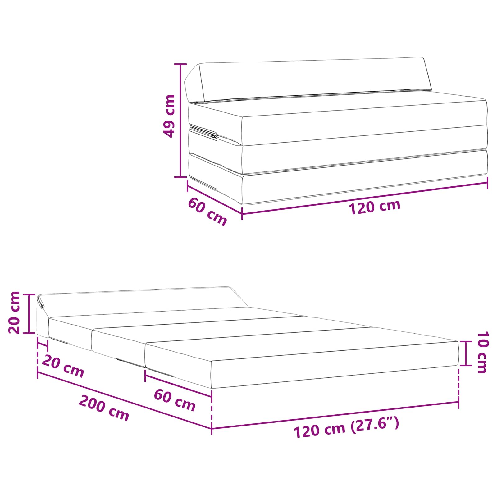 Sofa na razvlačenje Sivosmeđa 120 x 60 x 49 cm Tkanina