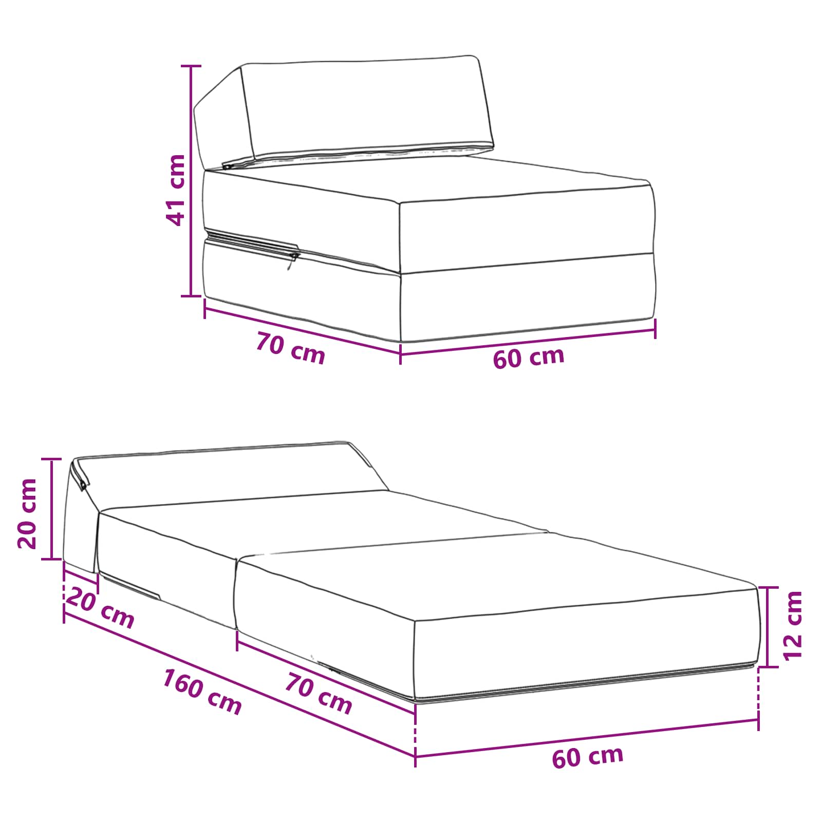 Sofa na razvlačenje Krem 60 x 70 x 41 cm Tkanina