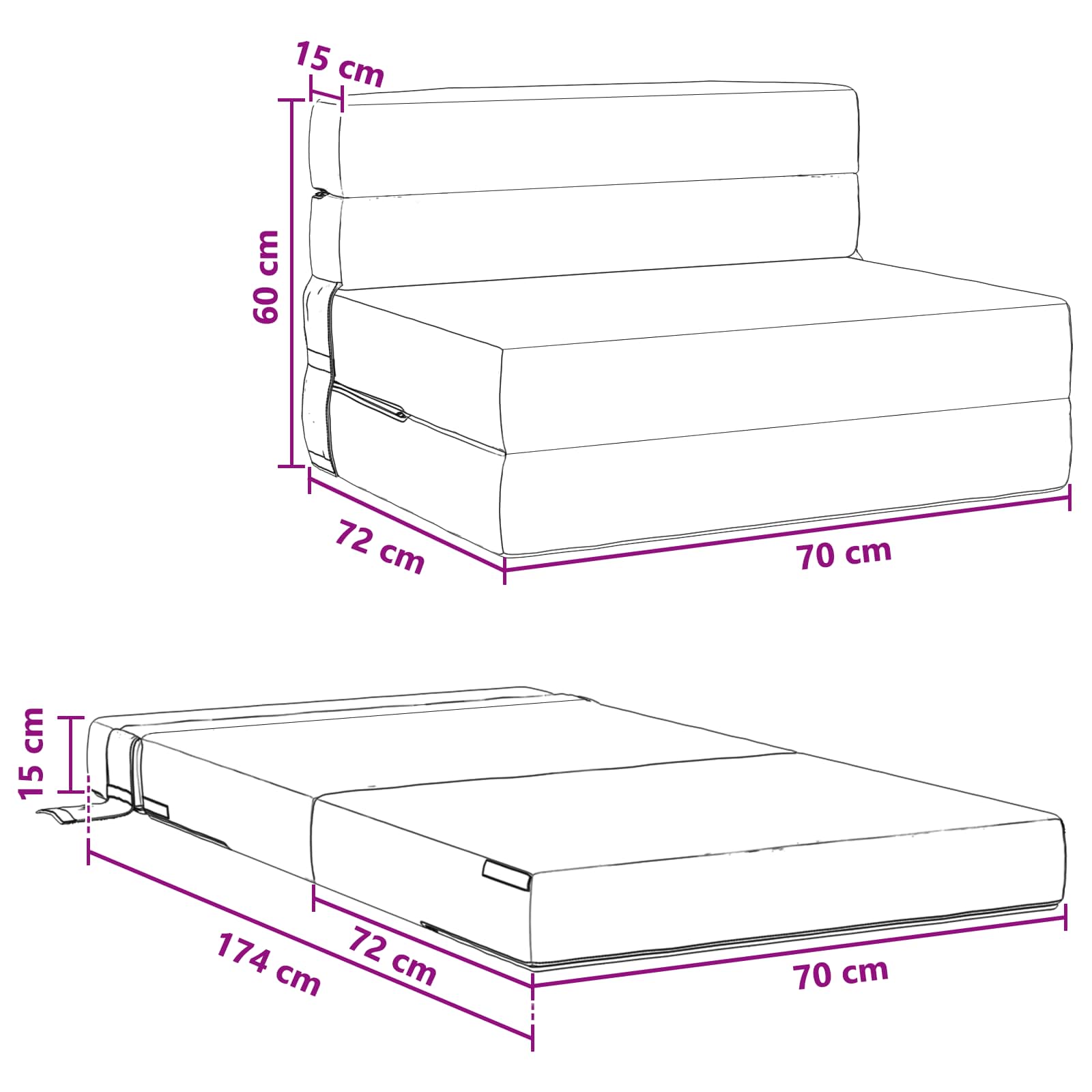 Sofa na razvlačenje Tamnosiva 70 x 72 x 60 cm Tkanina