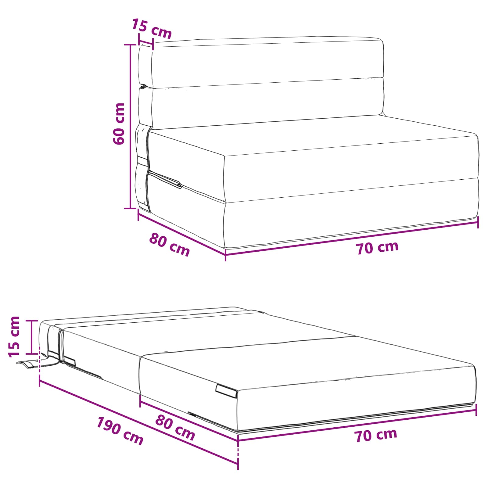 Sofa na razvlačenje Crna 70 x 80 x 60 cm Tkanina